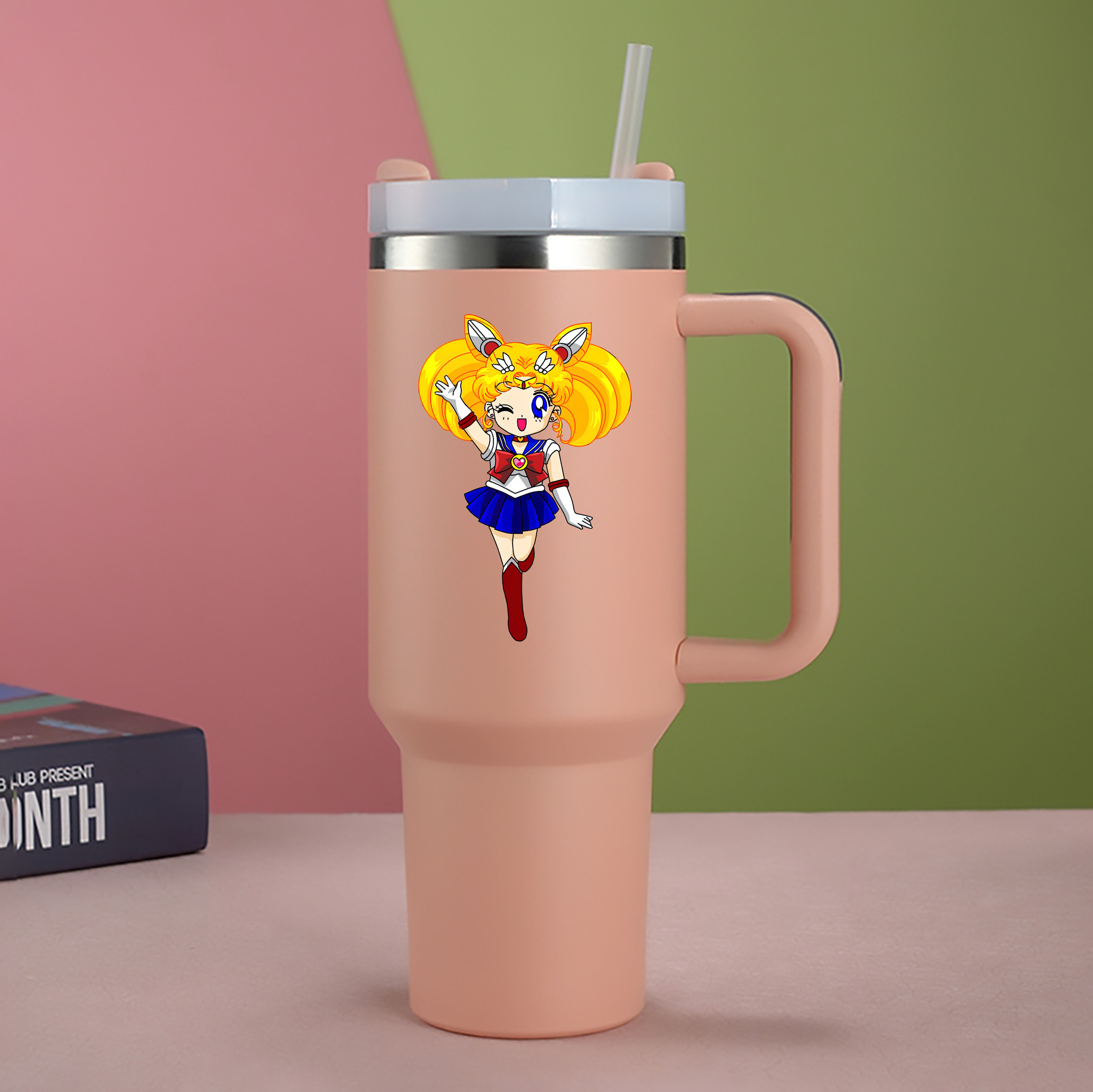 （画像用） 美少女戦士セーラームーン 月野 うさぎ つきの うさぎ Sailor Moon Tsukino Usagi 1200mL車用タンブラー - クリスタルステッカー（プラスチックストロー付き）