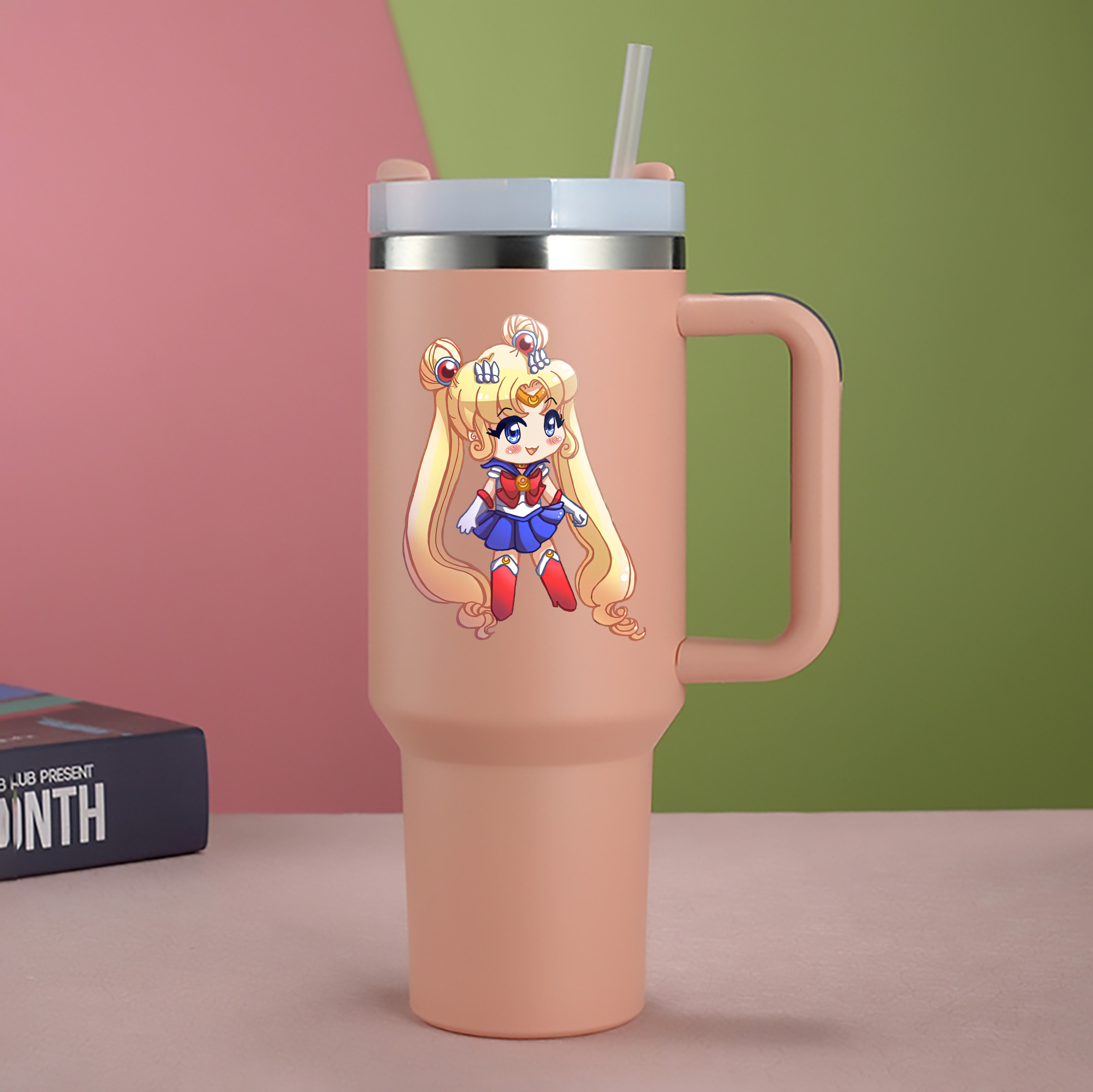 （画像用） 美少女戦士セーラームーン 月野 うさぎ つきの うさぎ Sailor Moon Tsukino Usagi 1200mL車用タンブラー - クリスタルステッカー（プラスチックストロー付き）