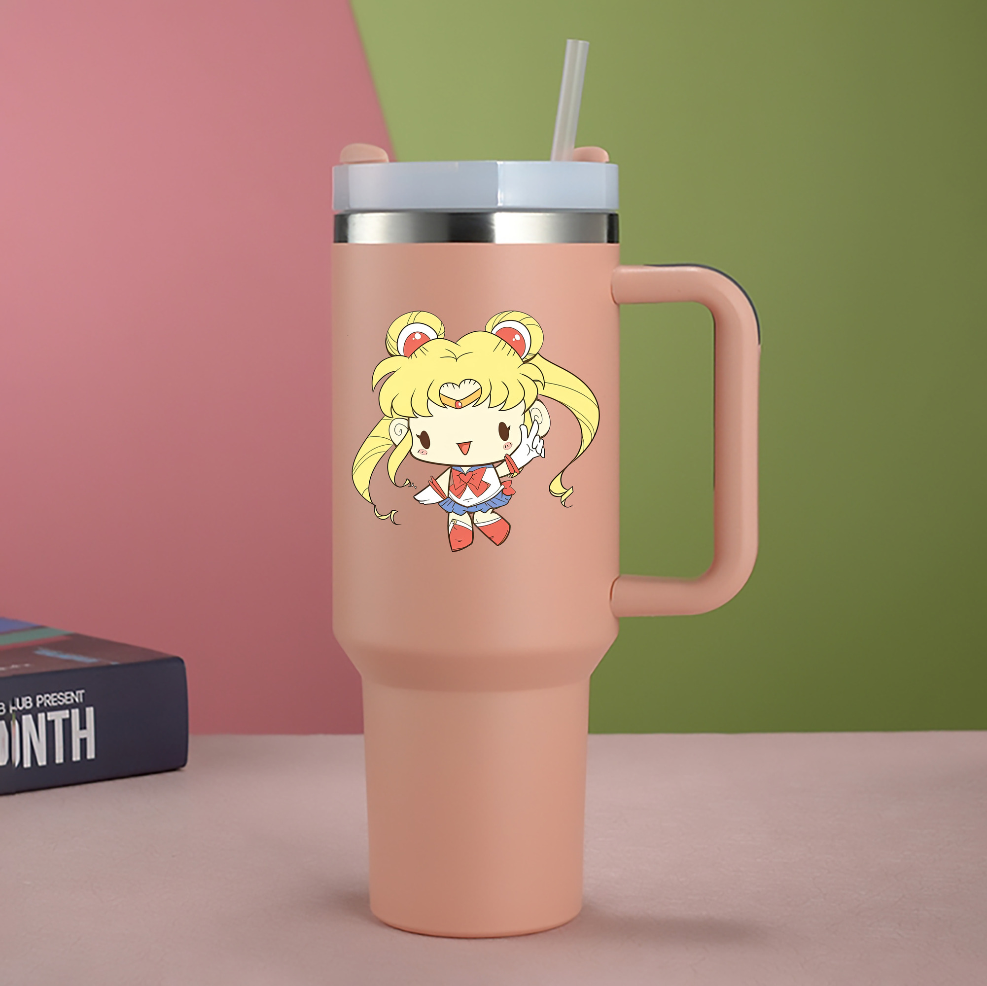（画像用） 美少女戦士セーラームーン 月野 うさぎ つきの うさぎ Sailor Moon Tsukino Usagi 1200mL車用タンブラー - クリスタルステッカー（プラスチックストロー付き）