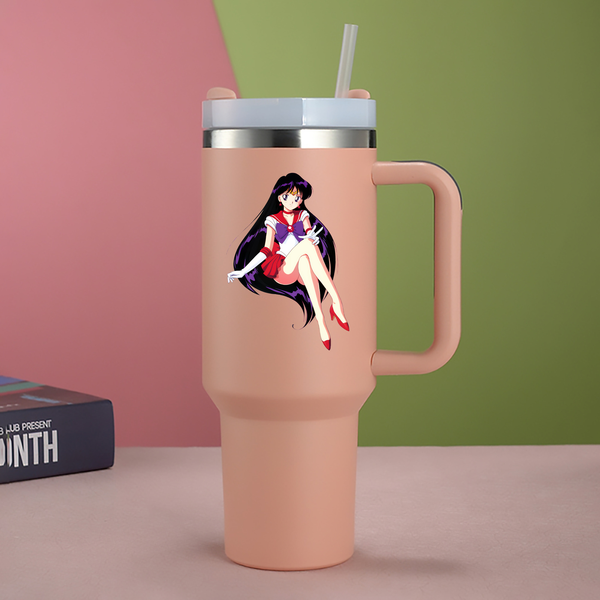 （画像用） 美少女戦士セーラームーン 火野レイ ひの レイ Sailor Moon Hino Rei （セーラーマーズ,Sailor Mars） 1200mL車用タンブラー - クリスタルステッカー（プラスチックストロー付き）