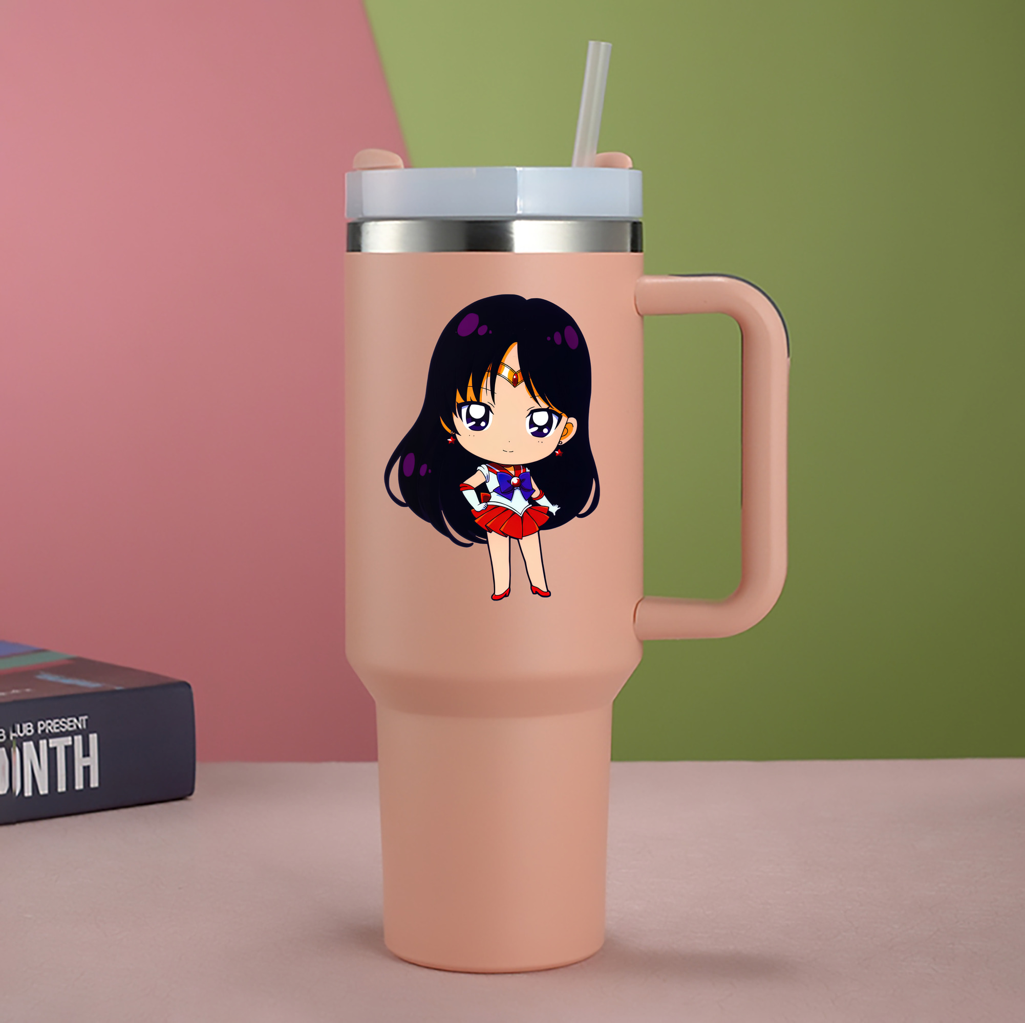 （画像用） 美少女戦士セーラームーン 火野レイ ひの レイ Sailor Moon Hino Rei （セーラーマーズ,Sailor Mars） 1200mL車用タンブラー - クリスタルステッカー（プラスチックストロー付き）