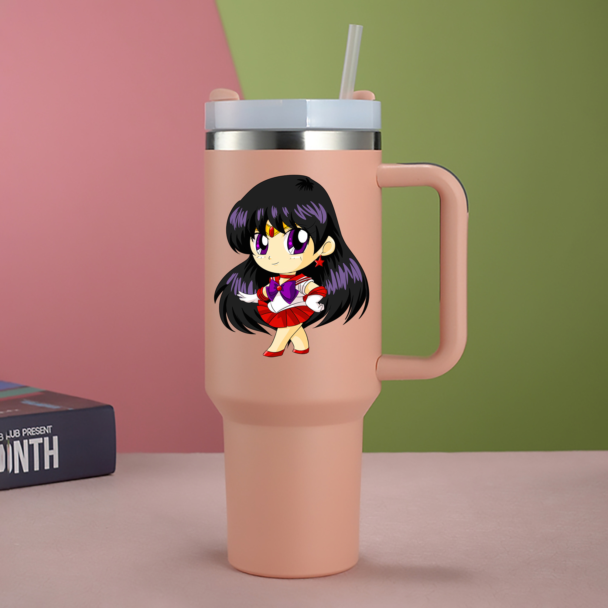 （画像用） 美少女戦士セーラームーン 火野レイ ひの レイ Sailor Moon Hino Rei （セーラーマーズ,Sailor Mars） 1200mL車用タンブラー - クリスタルステッカー（プラスチックストロー付き）