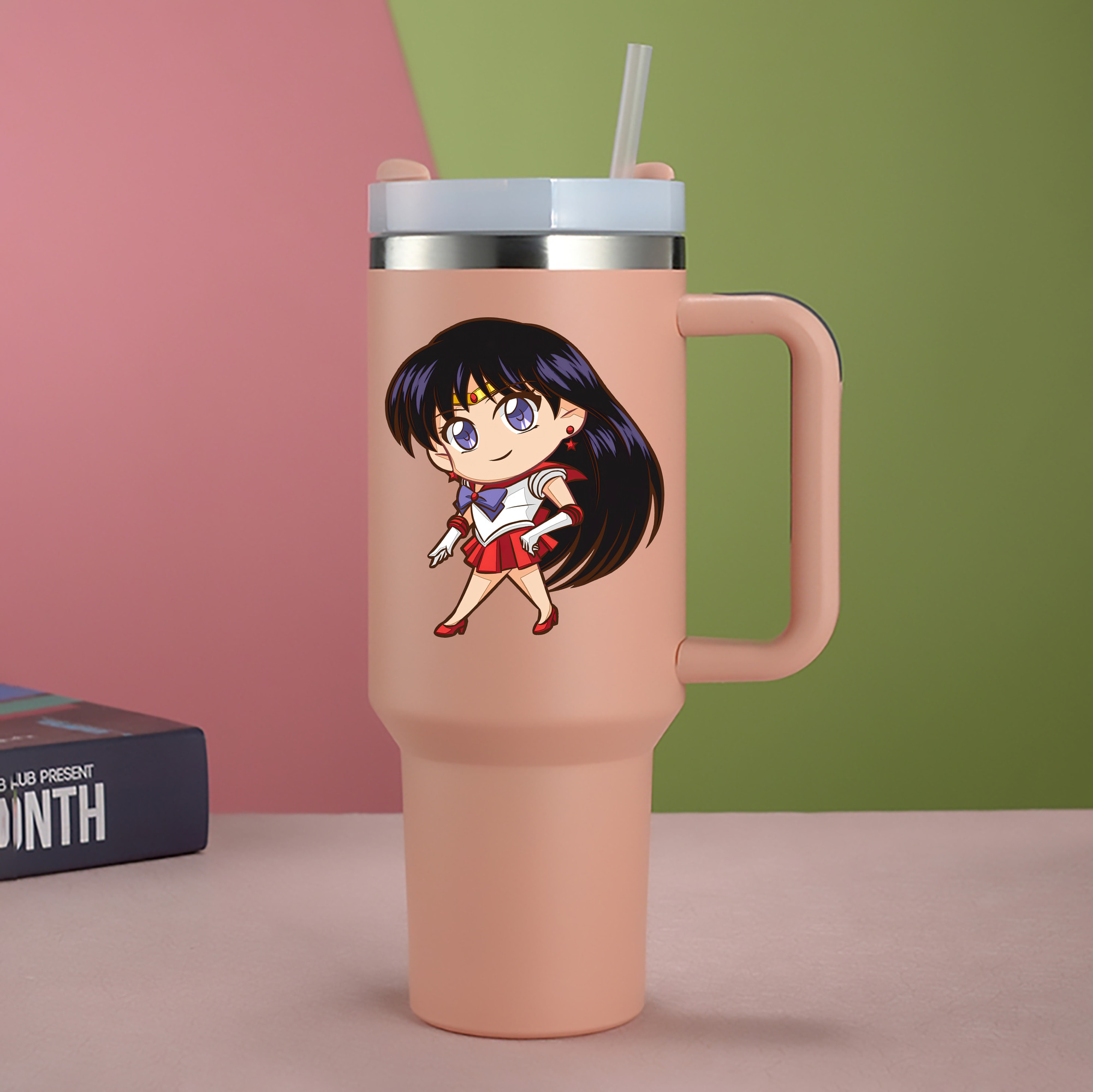 （画像用） 美少女戦士セーラームーン 火野レイ ひの レイ Sailor Moon Hino Rei （セーラーマーズ,Sailor Mars） 1200mL車用タンブラー - クリスタルステッカー（プラスチックストロー付き）