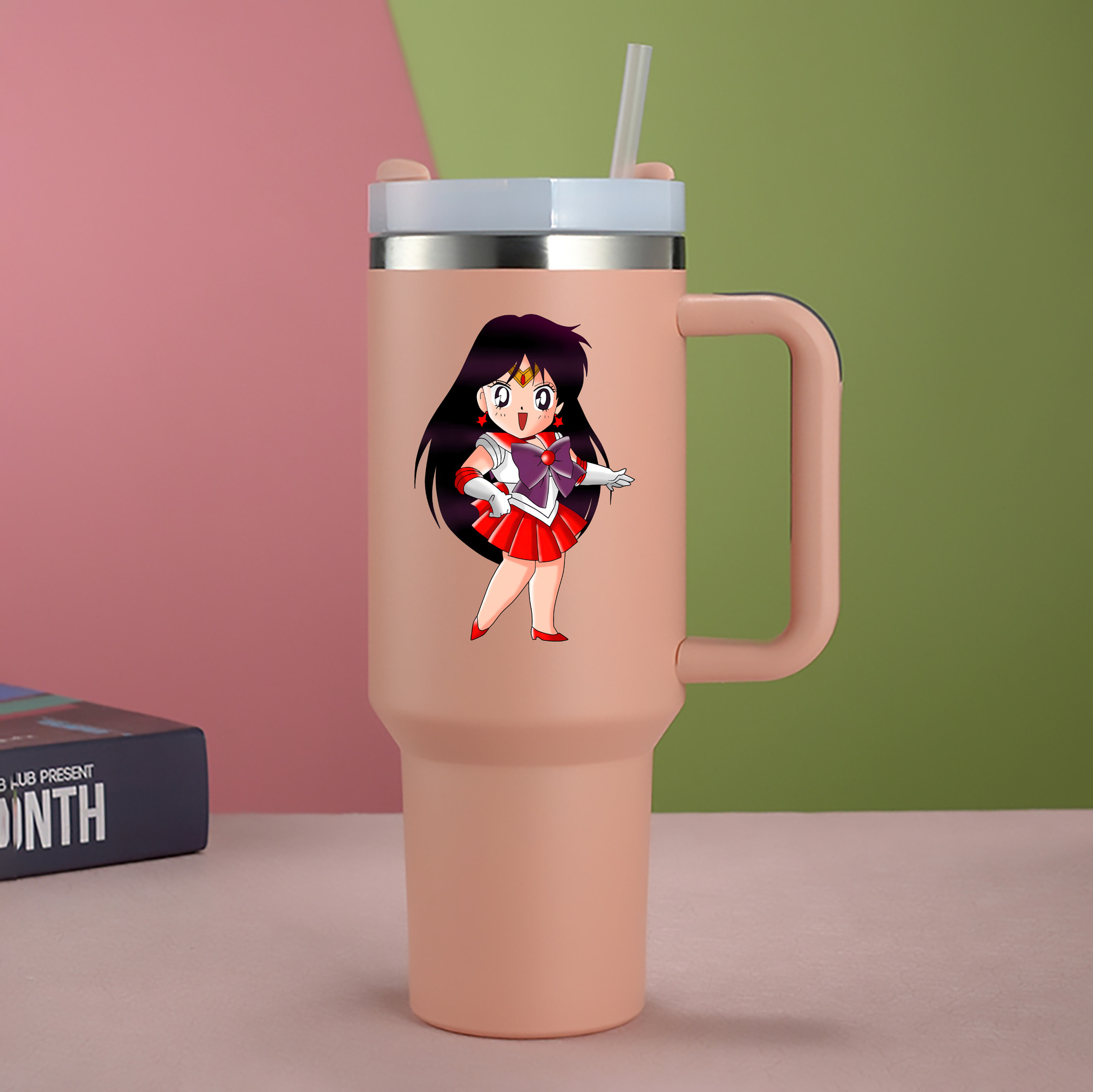 （画像用） 美少女戦士セーラームーン 火野レイ ひの レイ Sailor Moon Hino Rei （セーラーマーズ,Sailor Mars） 1200mL車用タンブラー - クリスタルステッカー（プラスチックストロー付き）