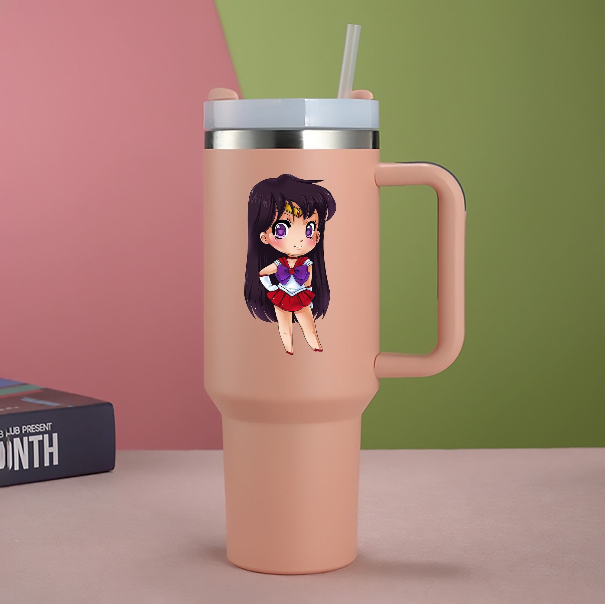 （画像用） 美少女戦士セーラームーン 火野レイ ひの レイ Sailor Moon Hino Rei （セーラーマーズ,Sailor Mars） 1200mL車用タンブラー - クリスタルステッカー（プラスチックストロー付き）