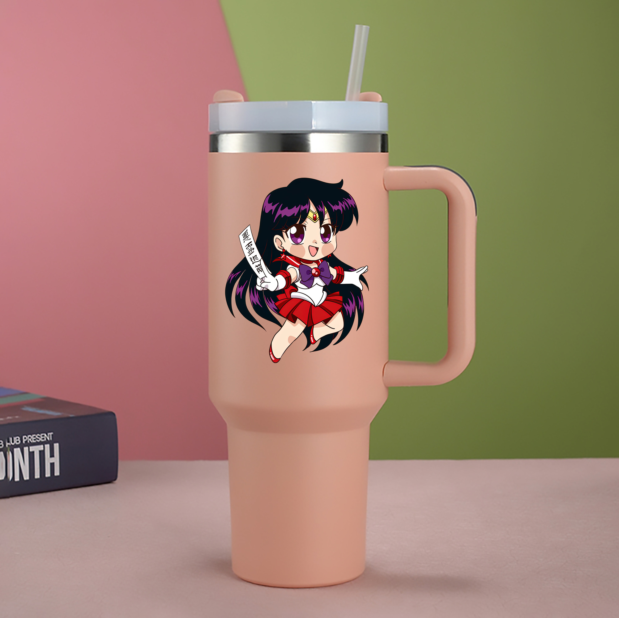 （画像用） 美少女戦士セーラームーン 火野レイ ひの レイ Sailor Moon Hino Rei （セーラーマーズ,Sailor Mars） 1200mL車用タンブラー - クリスタルステッカー（プラスチックストロー付き）