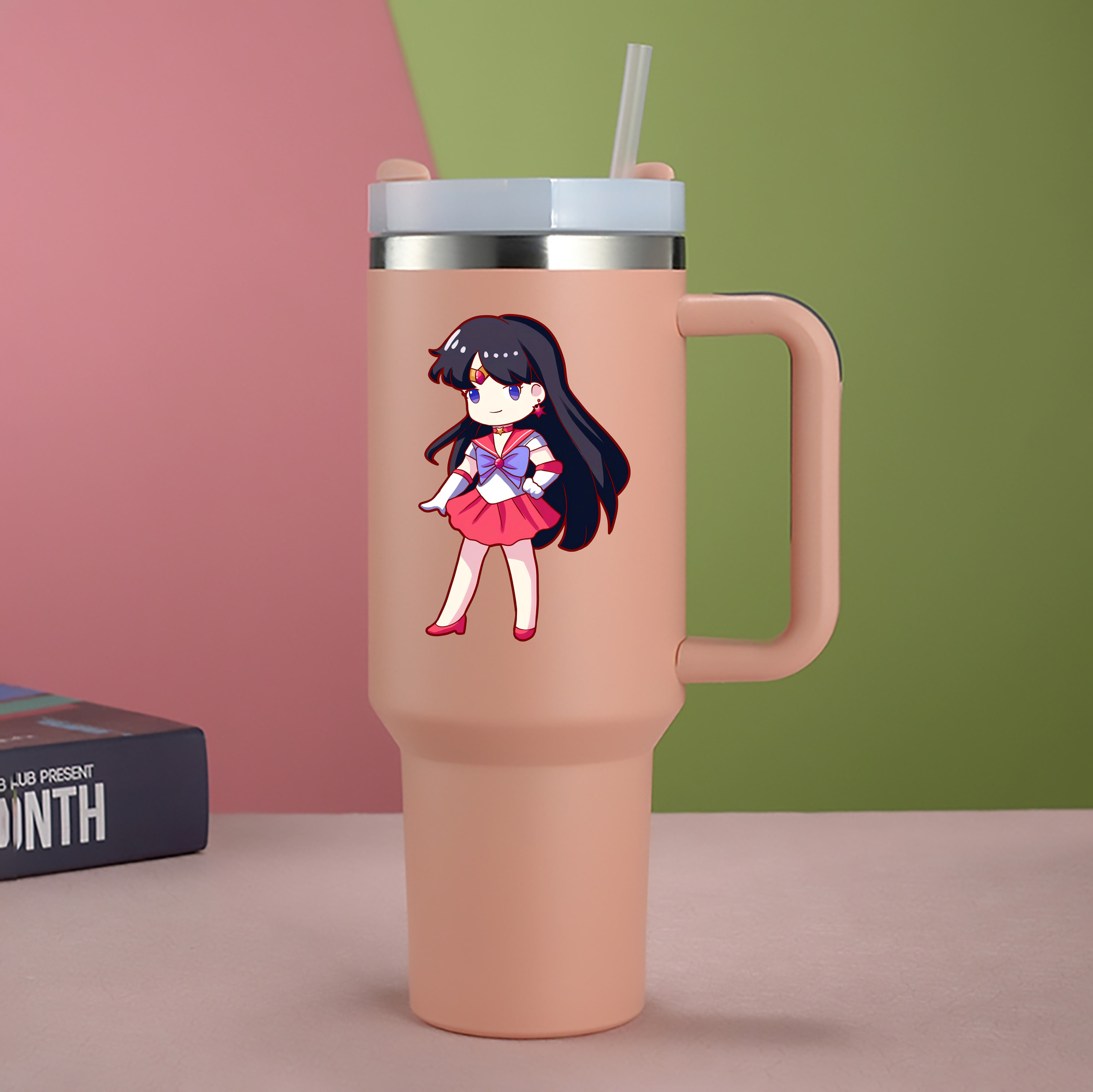 （画像用） 美少女戦士セーラームーン 火野レイ ひの レイ Sailor Moon Hino Rei （セーラーマーズ,Sailor Mars） 1200mL車用タンブラー - クリスタルステッカー（プラスチックストロー付き）