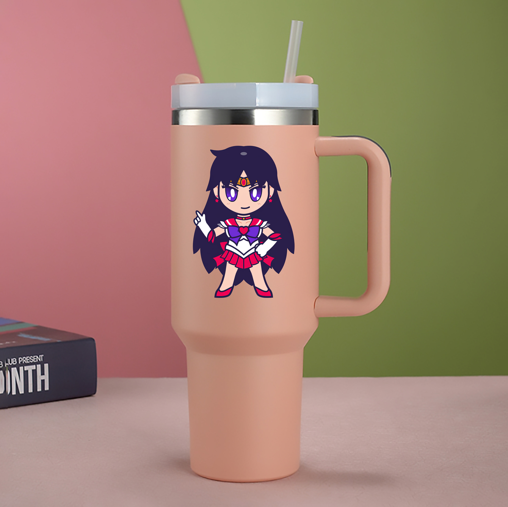 （画像用） 美少女戦士セーラームーン 火野レイ ひの レイ Sailor Moon Hino Rei （セーラーマーズ,Sailor Mars） 1200mL車用タンブラー - クリスタルステッカー（プラスチックストロー付き）