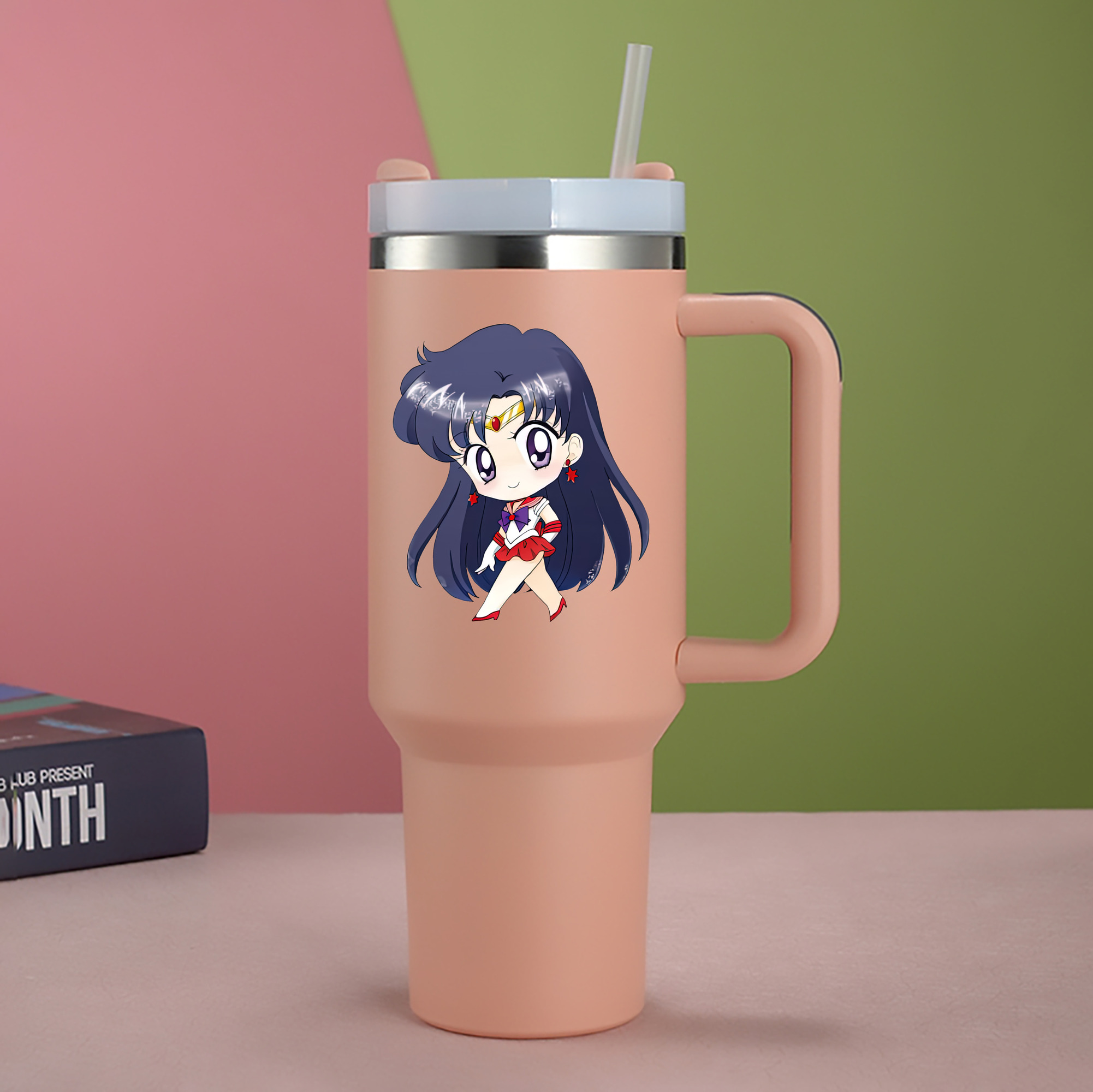 （画像用） 美少女戦士セーラームーン 火野レイ ひの レイ Sailor Moon Hino Rei （セーラーマーズ,Sailor Mars） 1200mL車用タンブラー - クリスタルステッカー（プラスチックストロー付き）