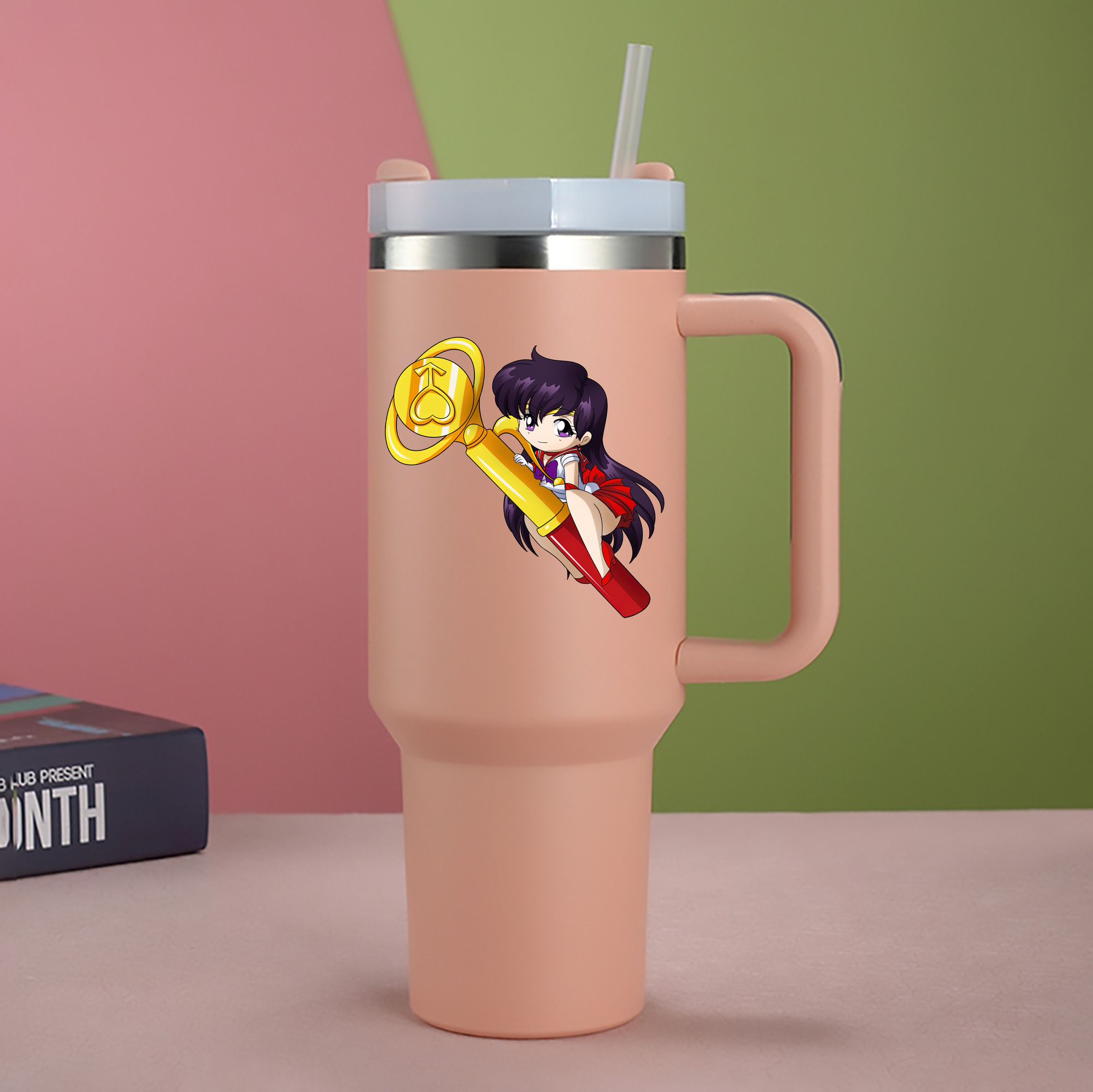 （画像用） 美少女戦士セーラームーン 火野レイ ひの レイ Sailor Moon Hino Rei （セーラーマーズ,Sailor Mars） 1200mL車用タンブラー - クリスタルステッカー（プラスチックストロー付き）