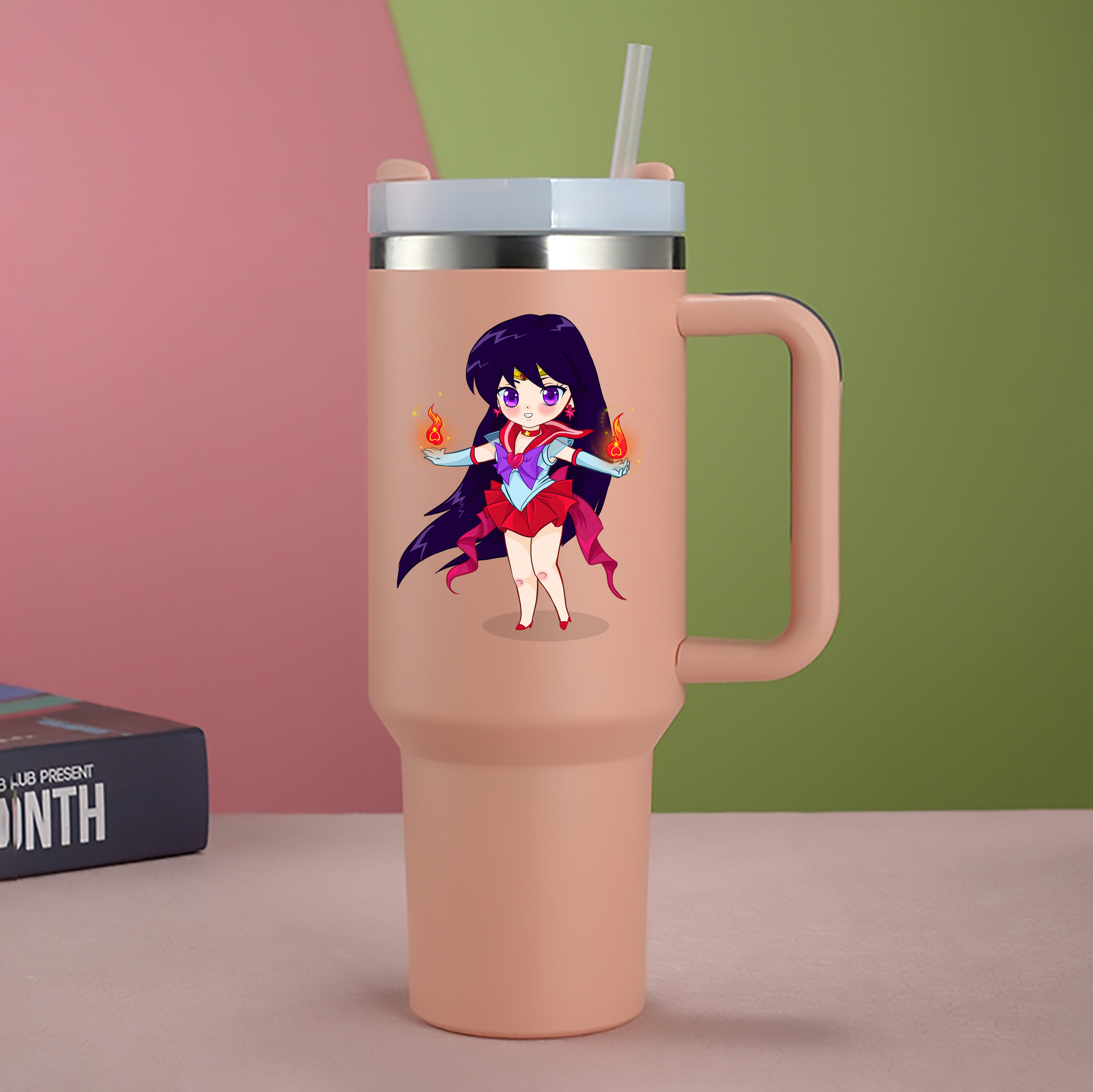 （画像用） 美少女戦士セーラームーン 火野レイ ひの レイ Sailor Moon Hino Rei （セーラーマーズ,Sailor Mars） 1200mL車用タンブラー - クリスタルステッカー（プラスチックストロー付き）