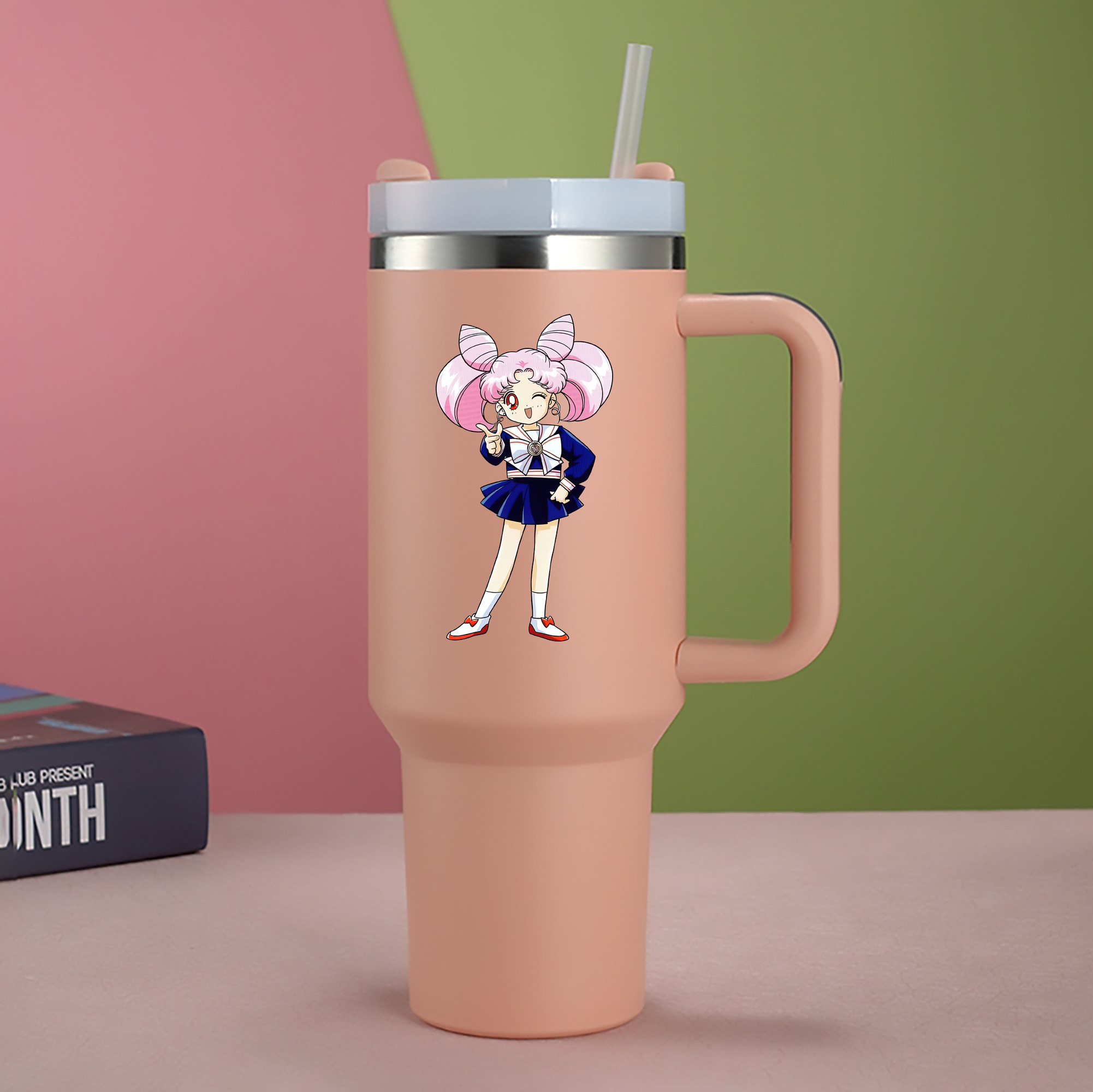 （画像用） 美少女戦士セーラームーン ちびうさ Sailor Moon Chibiusa Tsukino Usagi Small Lady Serenity 1200mL車用タンブラー - クリスタルステッカー（プラスチックストロー付き）