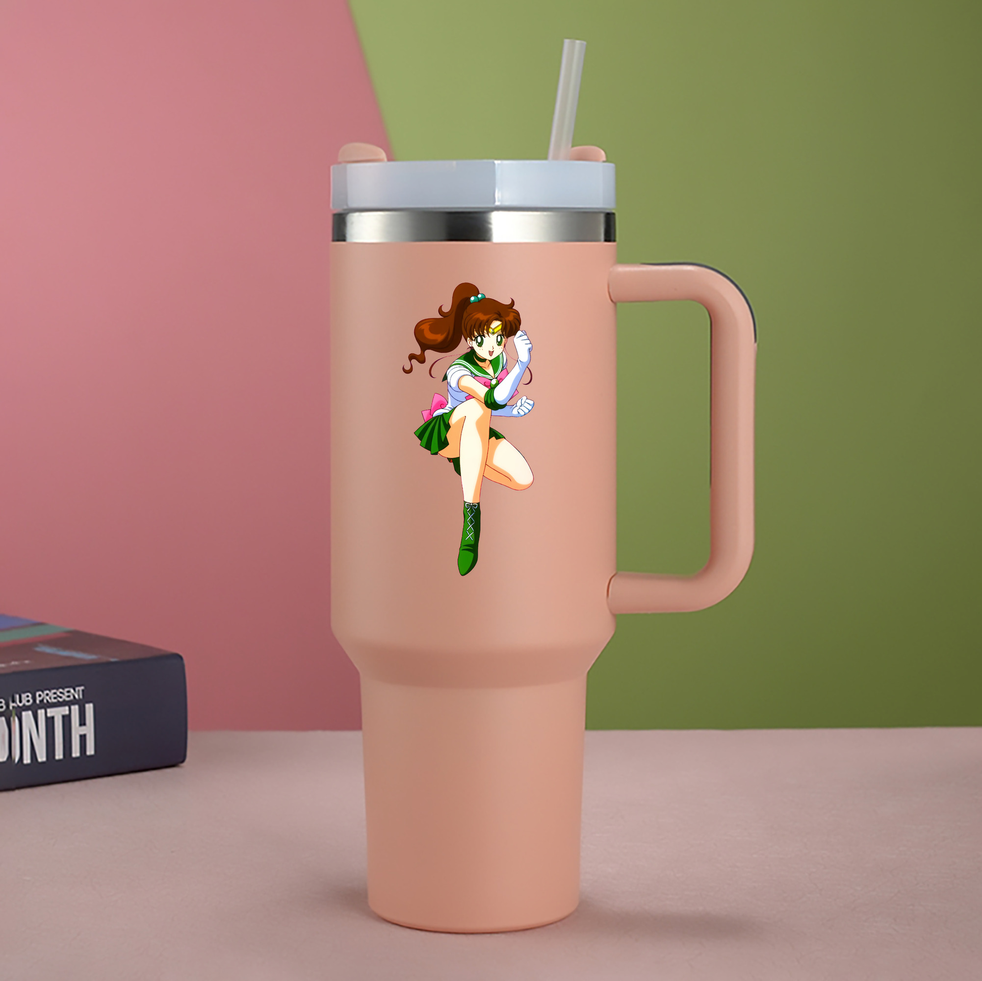 （画像用） 美少女戦士セーラームーン 木野 まこと きの まこと Sailor Moon Kino Makoto （セーラージュピター；Sailor Jupiter） 1200mL車用タンブラー - クリスタルステッカー（プラスチックストロー付き）