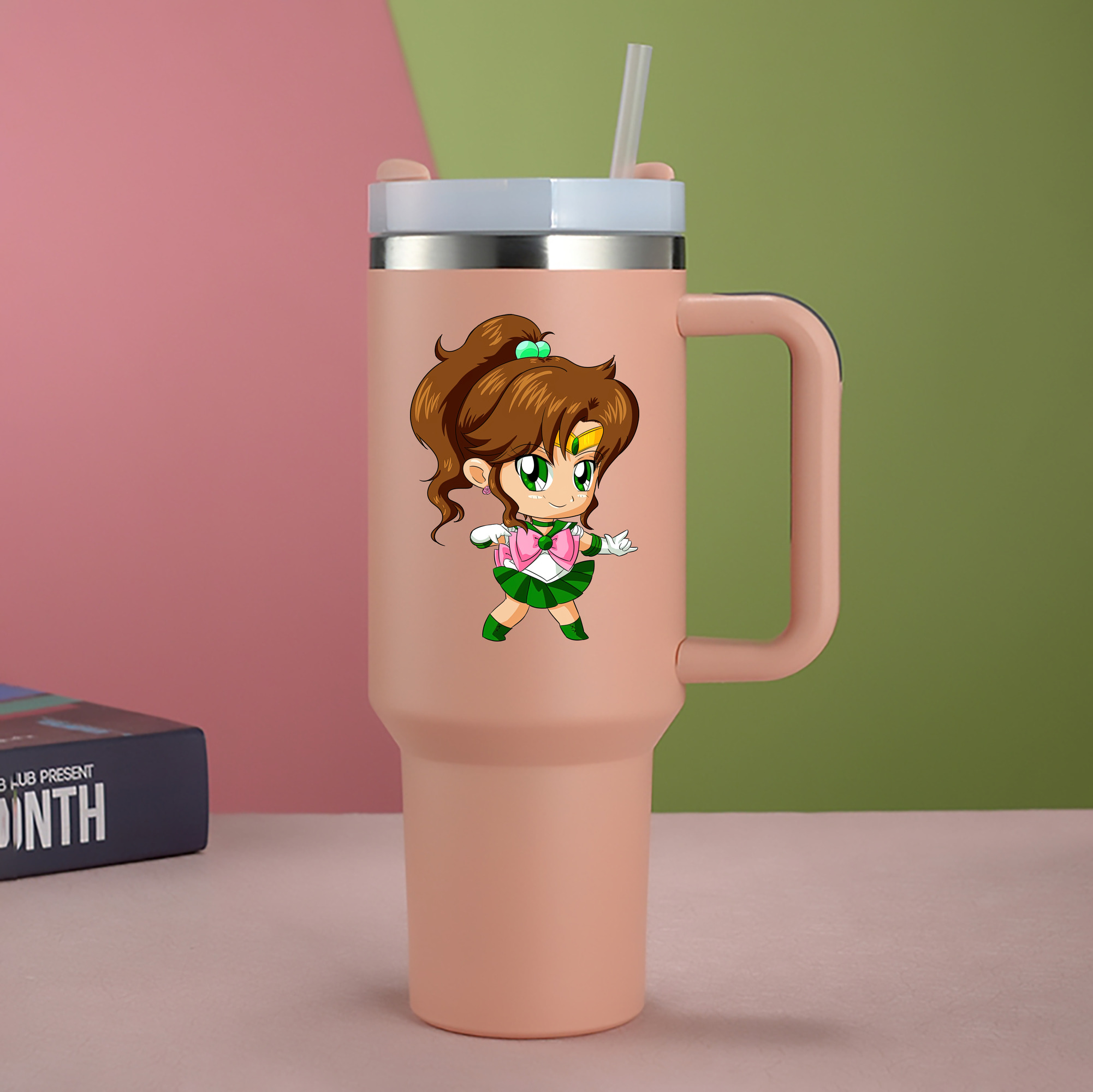 （画像用） 美少女戦士セーラームーン 木野 まこと きの まこと Sailor Moon Kino Makoto （セーラージュピター；Sailor Jupiter） 1200mL車用タンブラー - クリスタルステッカー（プラスチックストロー付き）