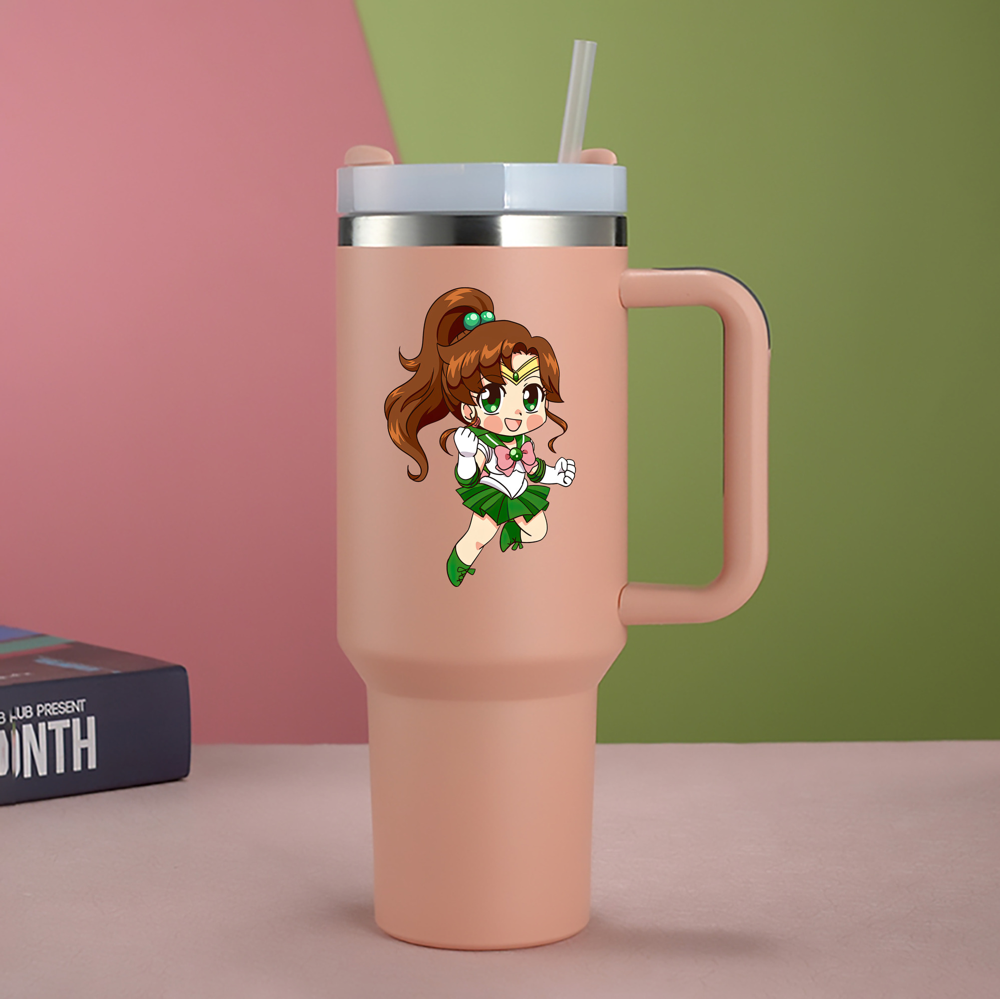 （画像用） 美少女戦士セーラームーン 木野 まこと きの まこと Sailor Moon Kino Makoto （セーラージュピター；Sailor Jupiter） 1200mL車用タンブラー - クリスタルステッカー（プラスチックストロー付き）