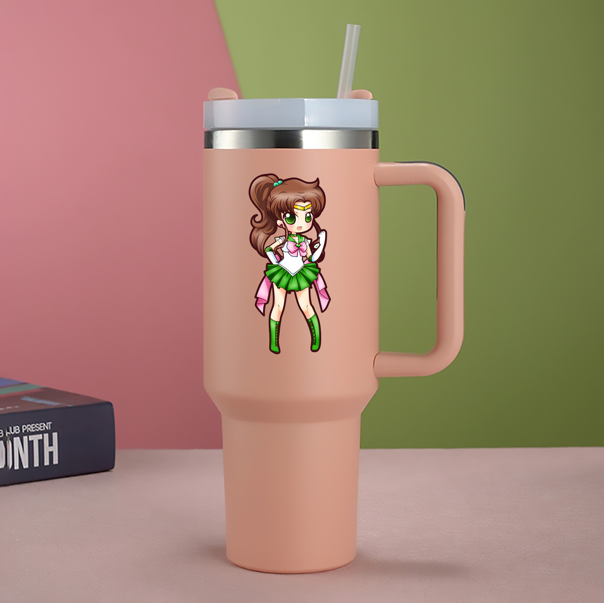 （画像用） 美少女戦士セーラームーン 木野 まこと きの まこと Sailor Moon Kino Makoto （セーラージュピター；Sailor Jupiter） 1200mL車用タンブラー - クリスタルステッカー（プラスチックストロー付き）