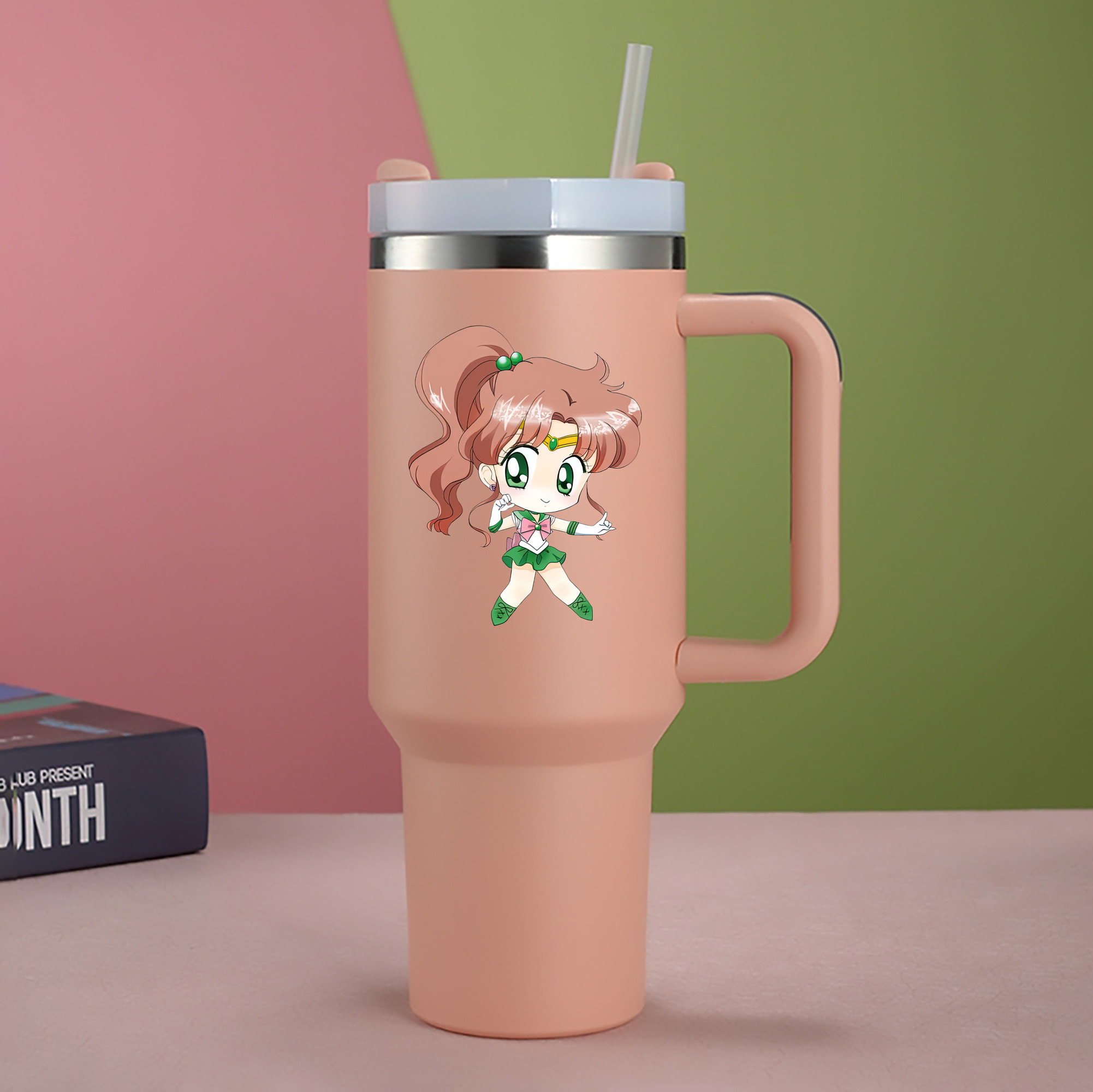 （画像用） 美少女戦士セーラームーン 木野 まこと きの まこと Sailor Moon Kino Makoto （セーラージュピター；Sailor Jupiter） 1200mL車用タンブラー - クリスタルステッカー（プラスチックストロー付き）