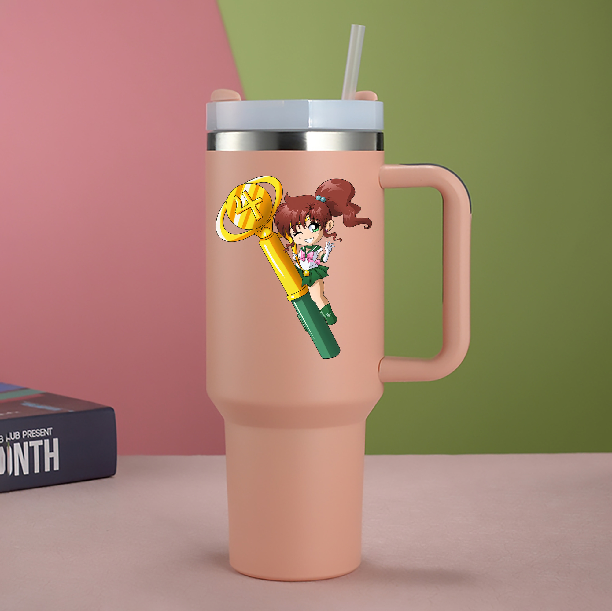 （画像用） 美少女戦士セーラームーン 木野 まこと きの まこと Sailor Moon Kino Makoto （セーラージュピター；Sailor Jupiter） 1200mL車用タンブラー - クリスタルステッカー（プラスチックストロー付き）