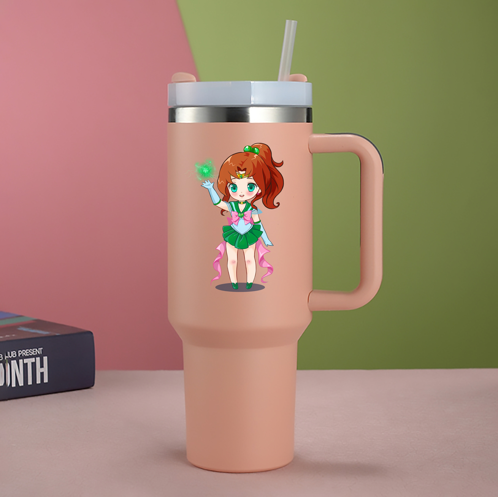 （画像用） 美少女戦士セーラームーン 木野 まこと きの まこと Sailor Moon Kino Makoto （セーラージュピター；Sailor Jupiter） 1200mL車用タンブラー - クリスタルステッカー（プラスチックストロー付き）