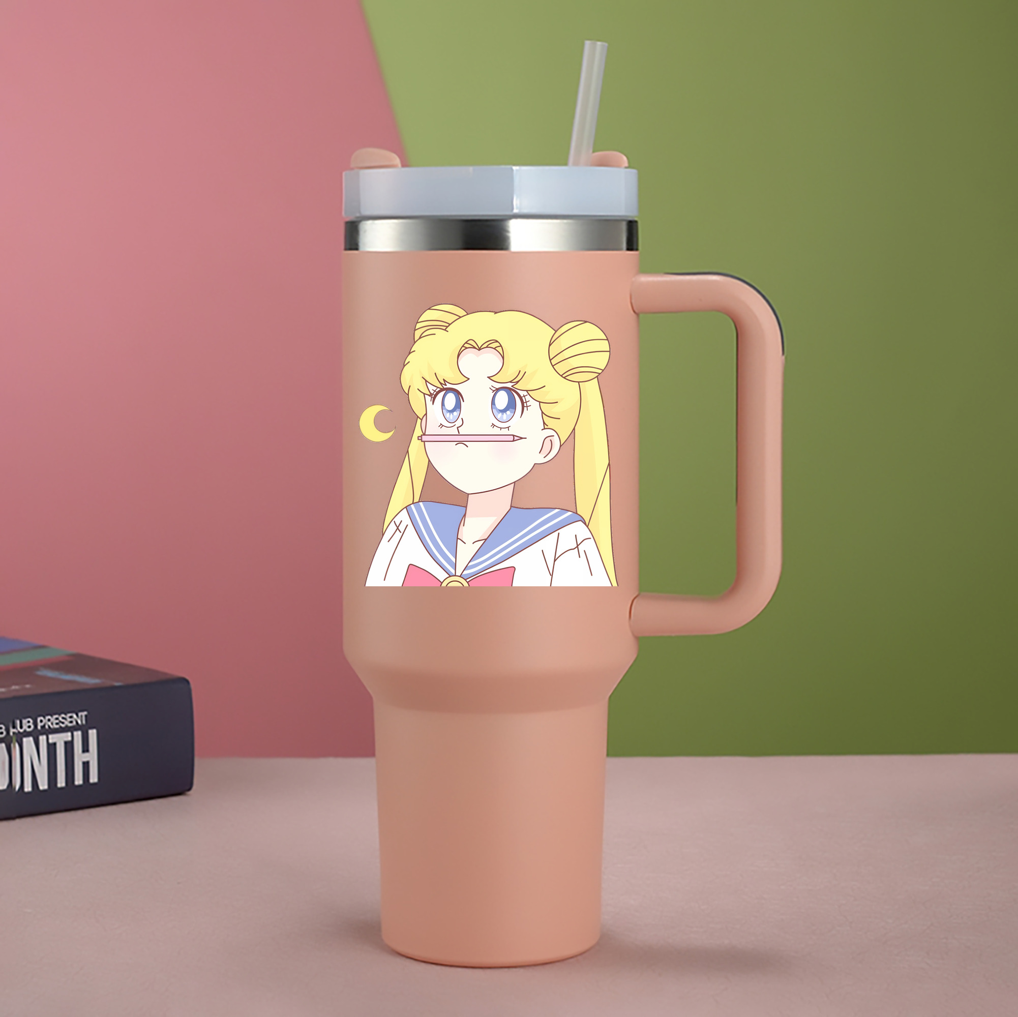 （画像用） 美少女戦士セーラームーン 愛野 美奈子 あいの みなこ Sailor Moon Aino Minako 1200mL車用タンブラー - クリスタルステッカー（プラスチックストロー付き）