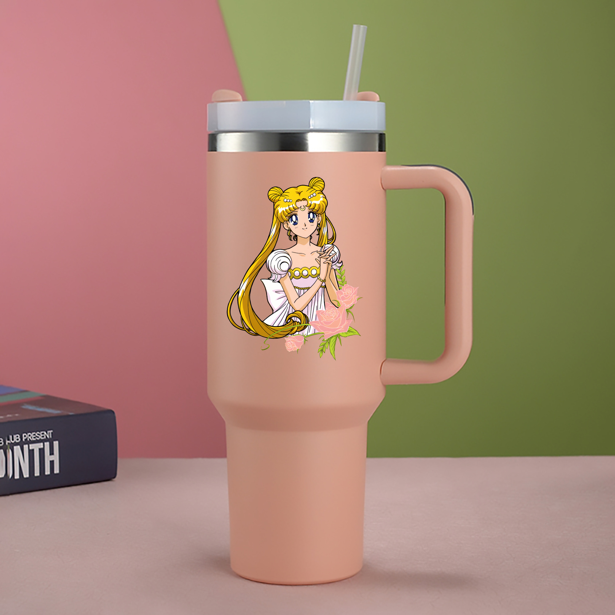 （画像用） 美少女戦士セーラームーン 愛野 美奈子 あいの みなこ Sailor Moon Aino Minako 1200mL車用タンブラー - クリスタルステッカー（プラスチックストロー付き）