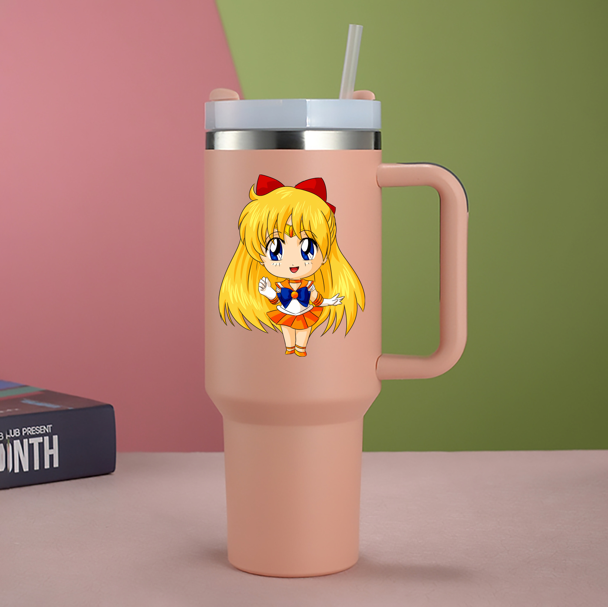 （画像用） 美少女戦士セーラームーン 愛野 美奈子 あいの みなこ Sailor Moon Aino Minako 1200mL車用タンブラー - クリスタルステッカー（プラスチックストロー付き）