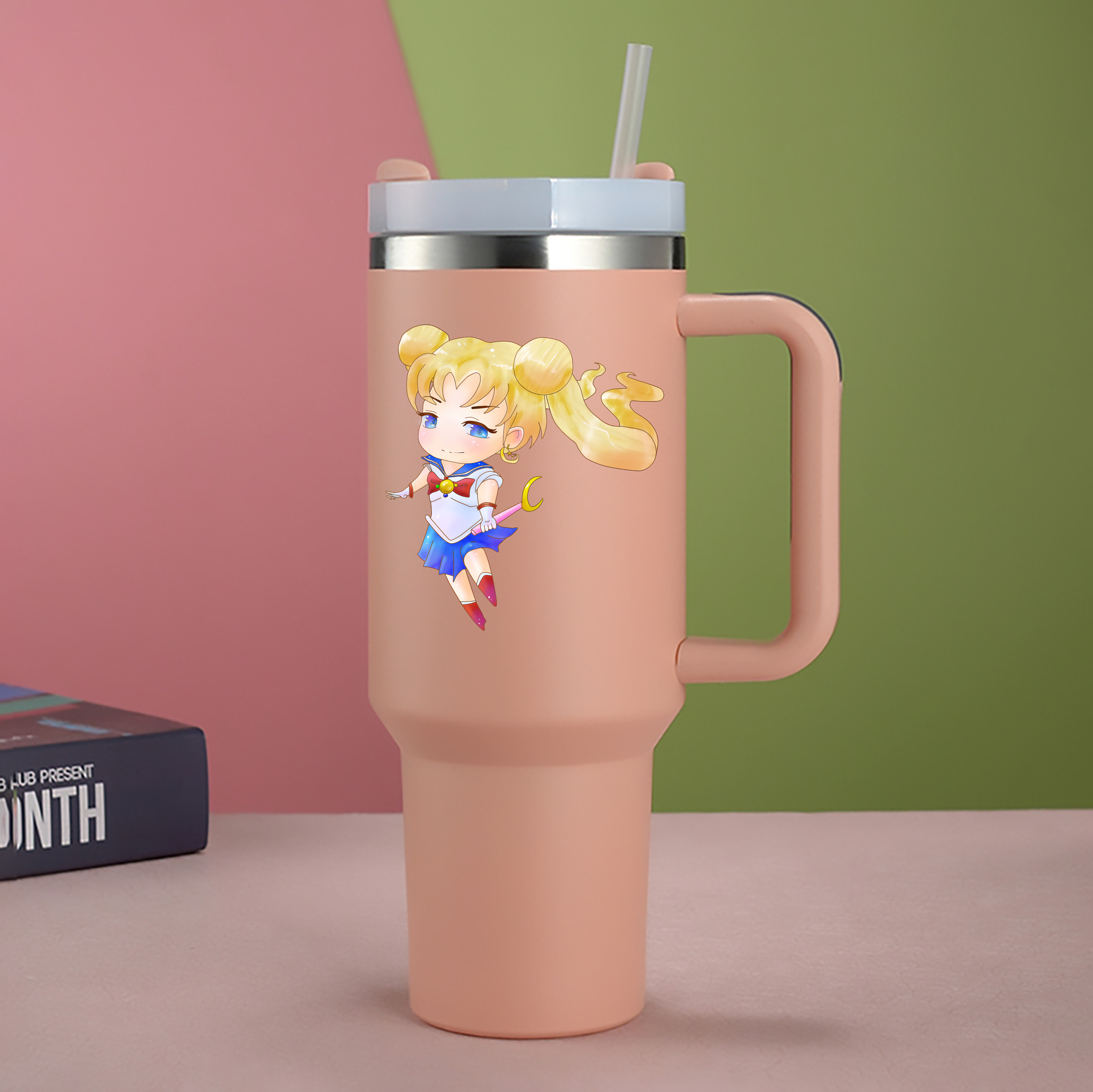 （画像用） 美少女戦士セーラームーン 愛野 美奈子 あいの みなこ Sailor Moon Aino Minako 1200mL車用タンブラー - クリスタルステッカー（プラスチックストロー付き）