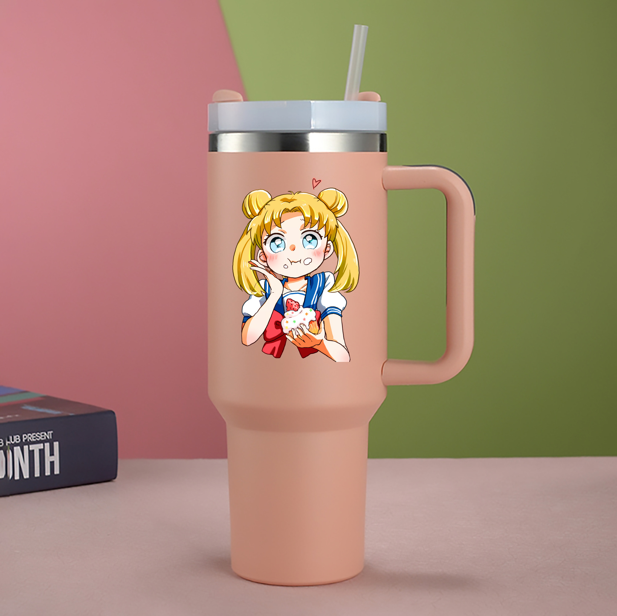 （画像用） 美少女戦士セーラームーン 愛野 美奈子 あいの みなこ Sailor Moon Aino Minako 1200mL車用タンブラー - クリスタルステッカー（プラスチックストロー付き）