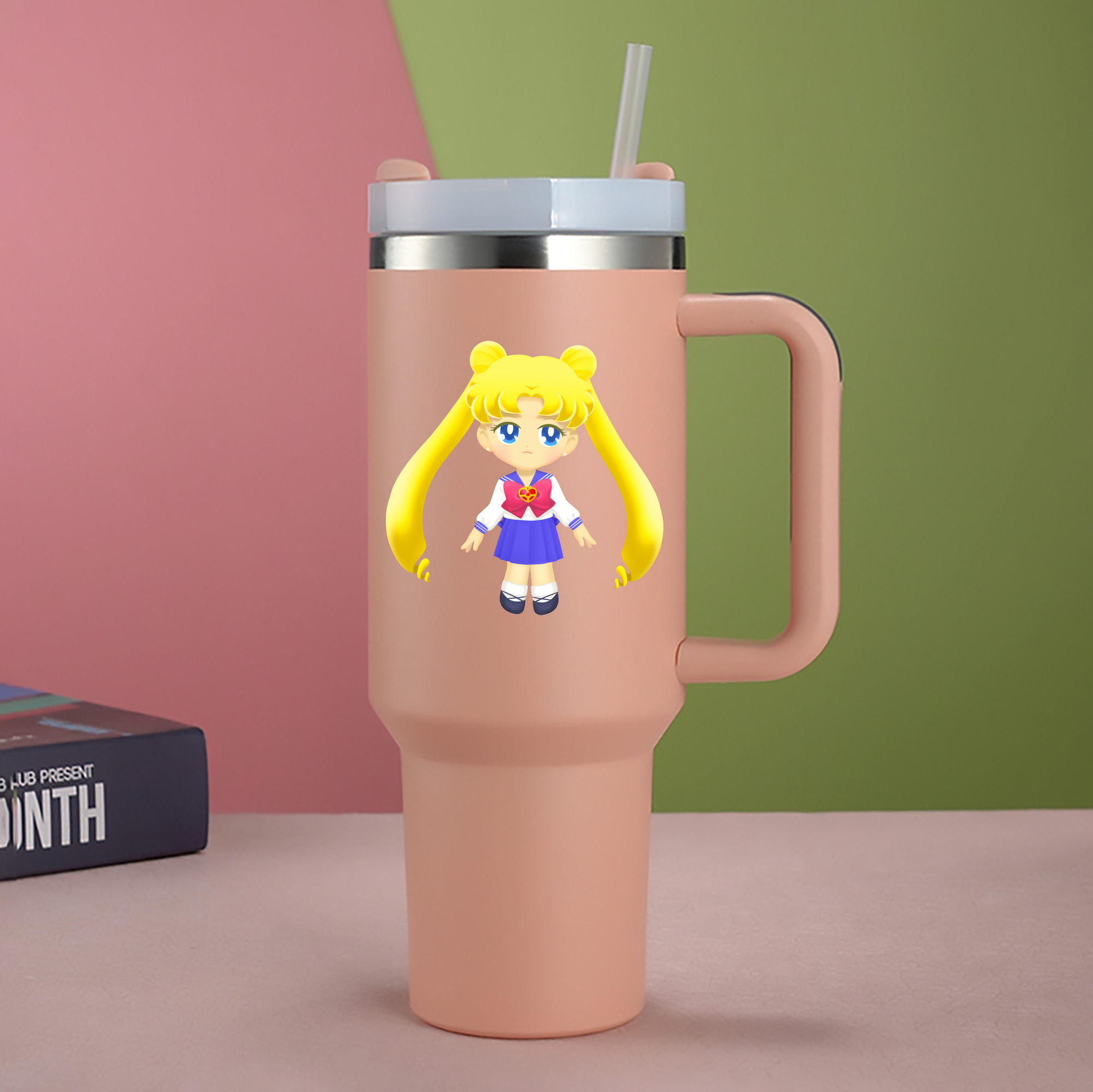 （画像用） 美少女戦士セーラームーン 愛野 美奈子 あいの みなこ Sailor Moon Aino Minako 1200mL車用タンブラー - クリスタルステッカー（プラスチックストロー付き）