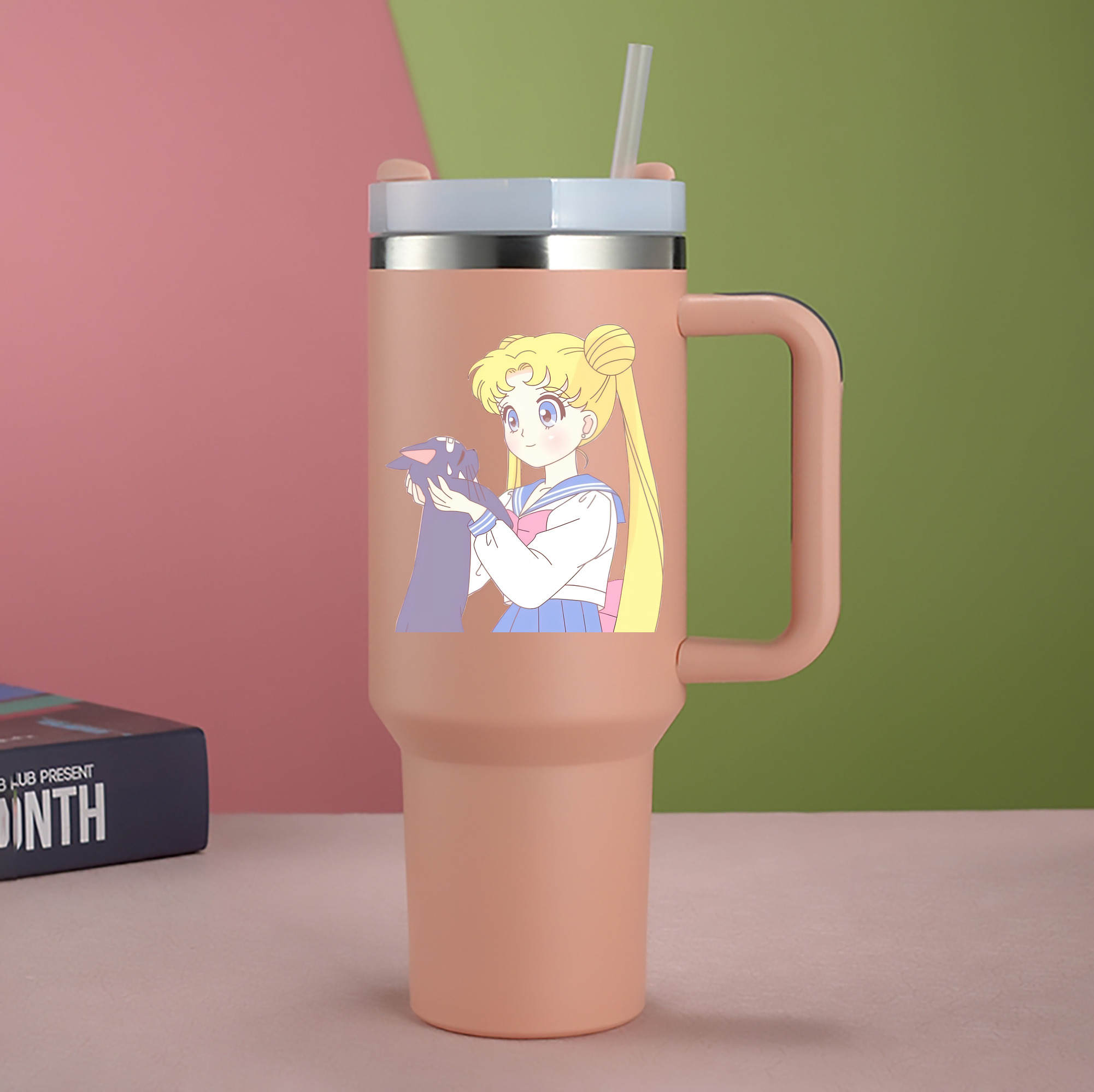 （画像用） 美少女戦士セーラームーン 愛野 美奈子 あいの みなこ Sailor Moon Aino Minako 1200mL車用タンブラー - クリスタルステッカー（プラスチックストロー付き）