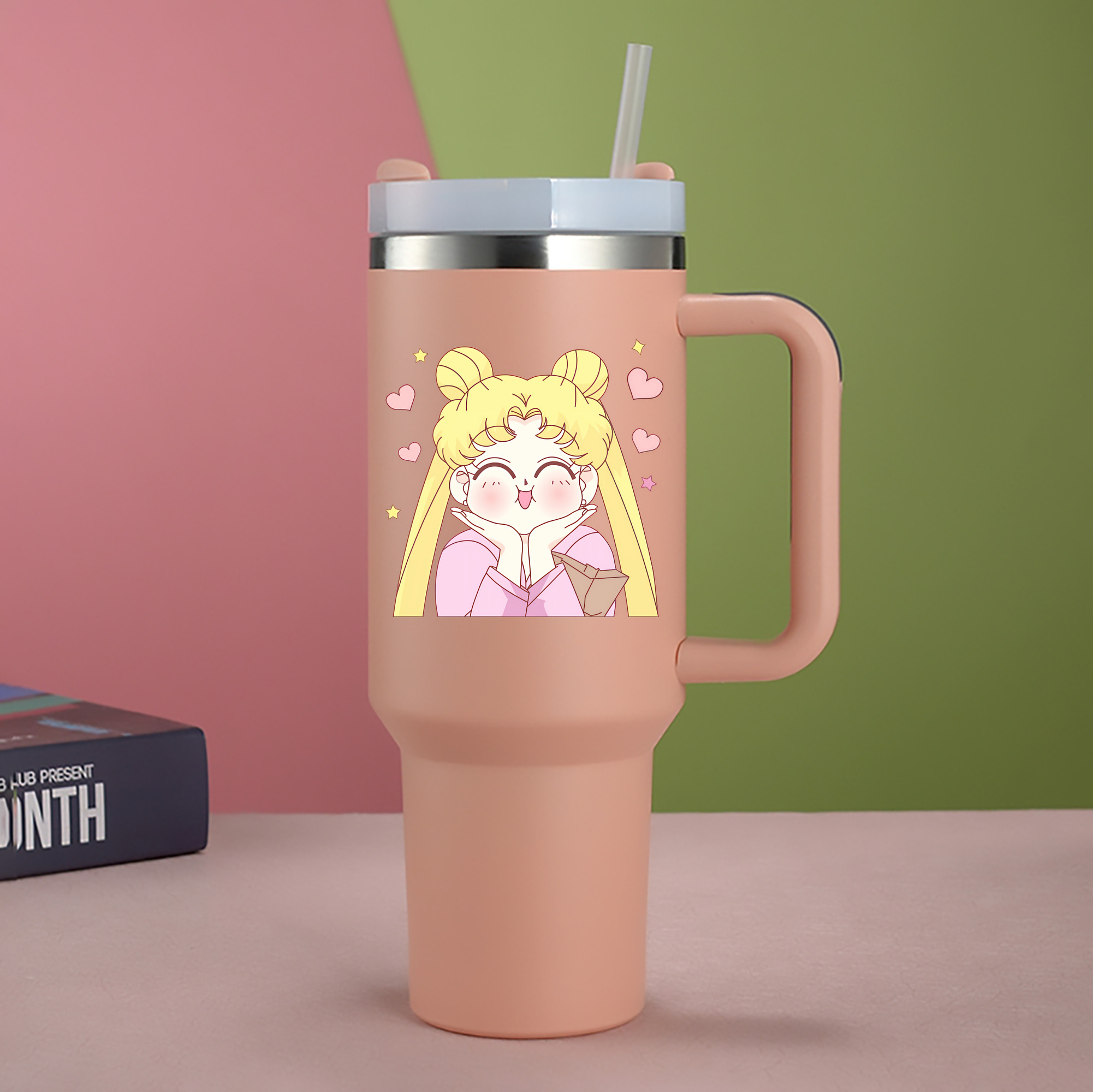 （画像用） 美少女戦士セーラームーン 愛野 美奈子 あいの みなこ Sailor Moon Aino Minako 1200mL車用タンブラー - クリスタルステッカー（プラスチックストロー付き）