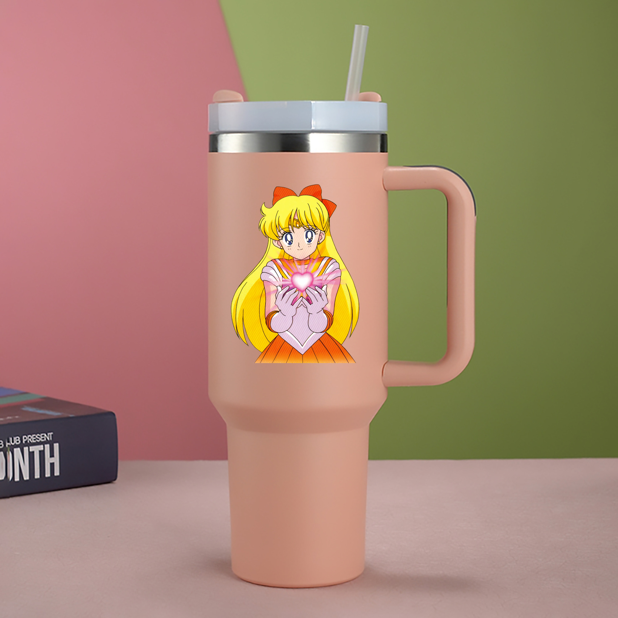 （画像用） 美少女戦士セーラームーン 愛野 美奈子 あいの みなこ Sailor Moon Aino Minako 1200mL車用タンブラー - クリスタルステッカー（プラスチックストロー付き）