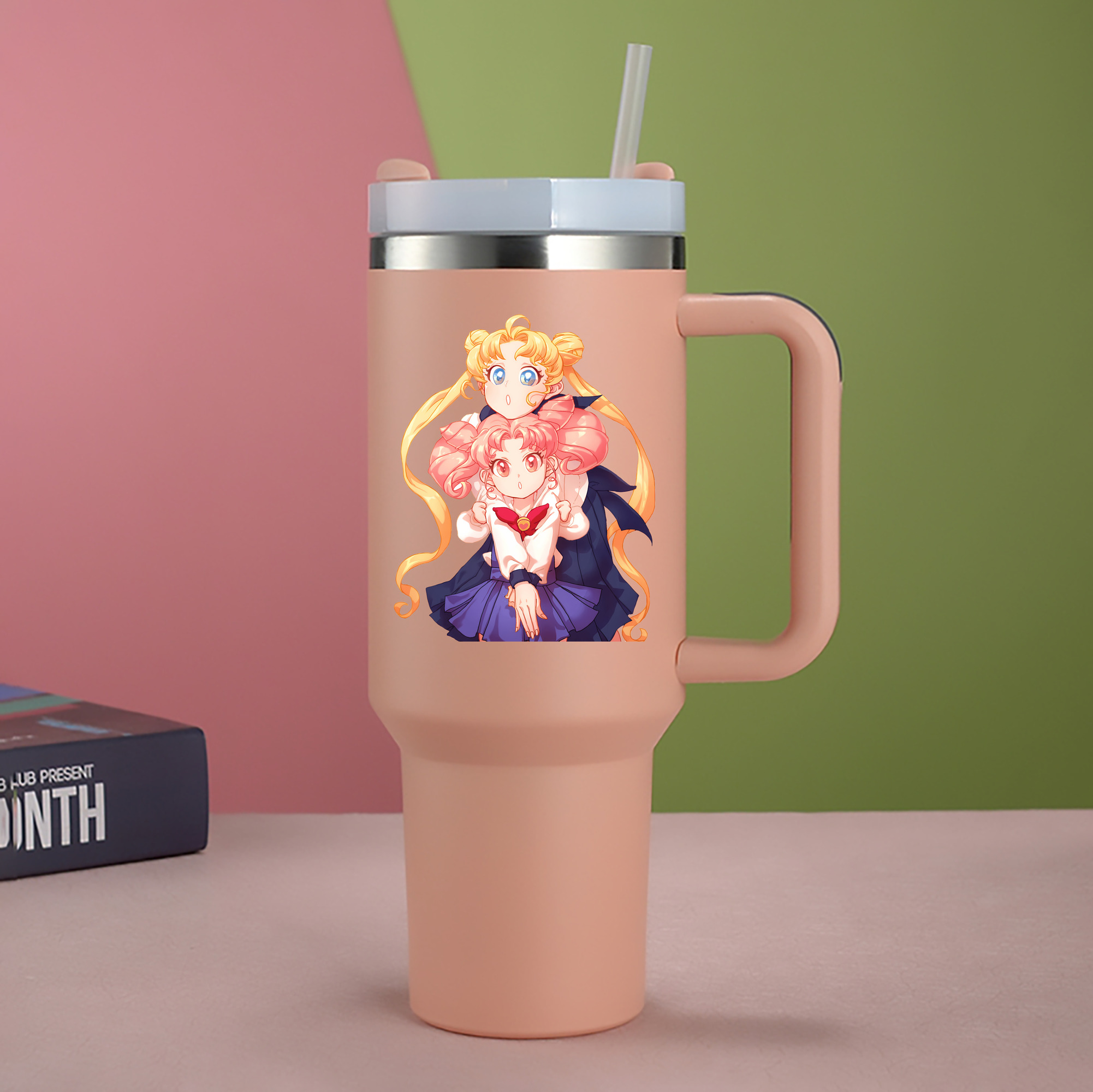 （画像用） 美少女戦士セーラームーン 愛野 美奈子 あいの みなこ Sailor Moon Aino Minako 1200mL車用タンブラー - クリスタルステッカー（プラスチックストロー付き）
