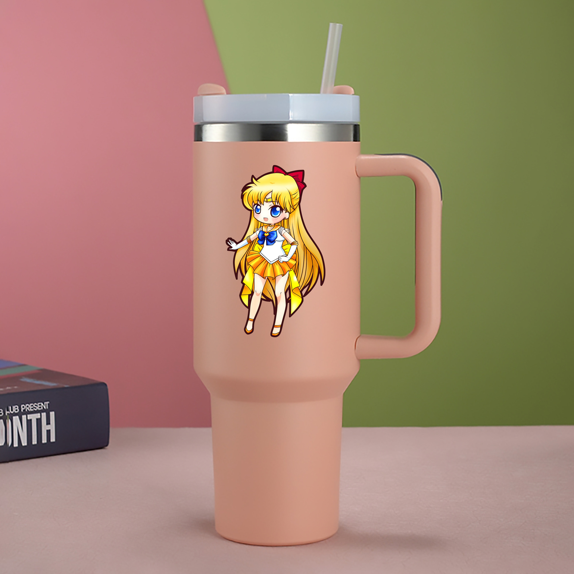 （画像用） 美少女戦士セーラームーン 愛野 美奈子 あいの みなこ Sailor Moon Aino Minako 1200mL車用タンブラー - クリスタルステッカー（プラスチックストロー付き）
