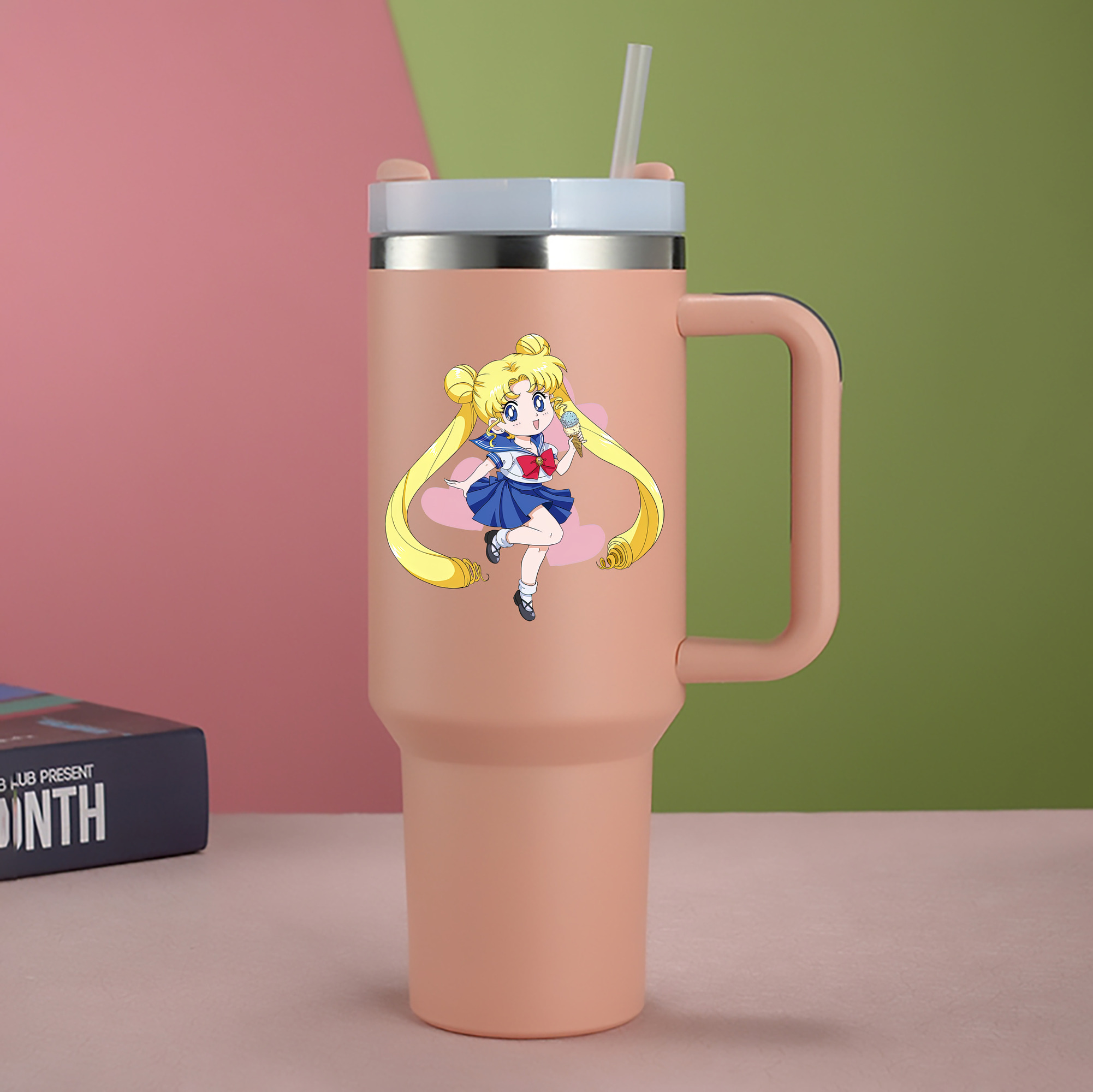 （画像用） 美少女戦士セーラームーン 愛野 美奈子 あいの みなこ Sailor Moon Aino Minako 1200mL車用タンブラー - クリスタルステッカー（プラスチックストロー付き）