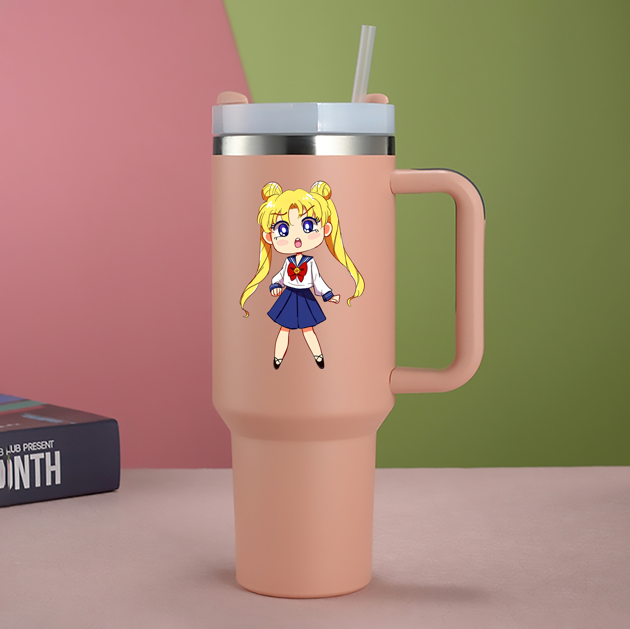（画像用） 美少女戦士セーラームーン 愛野 美奈子 あいの みなこ Sailor Moon Aino Minako 1200mL車用タンブラー - クリスタルステッカー（プラスチックストロー付き）