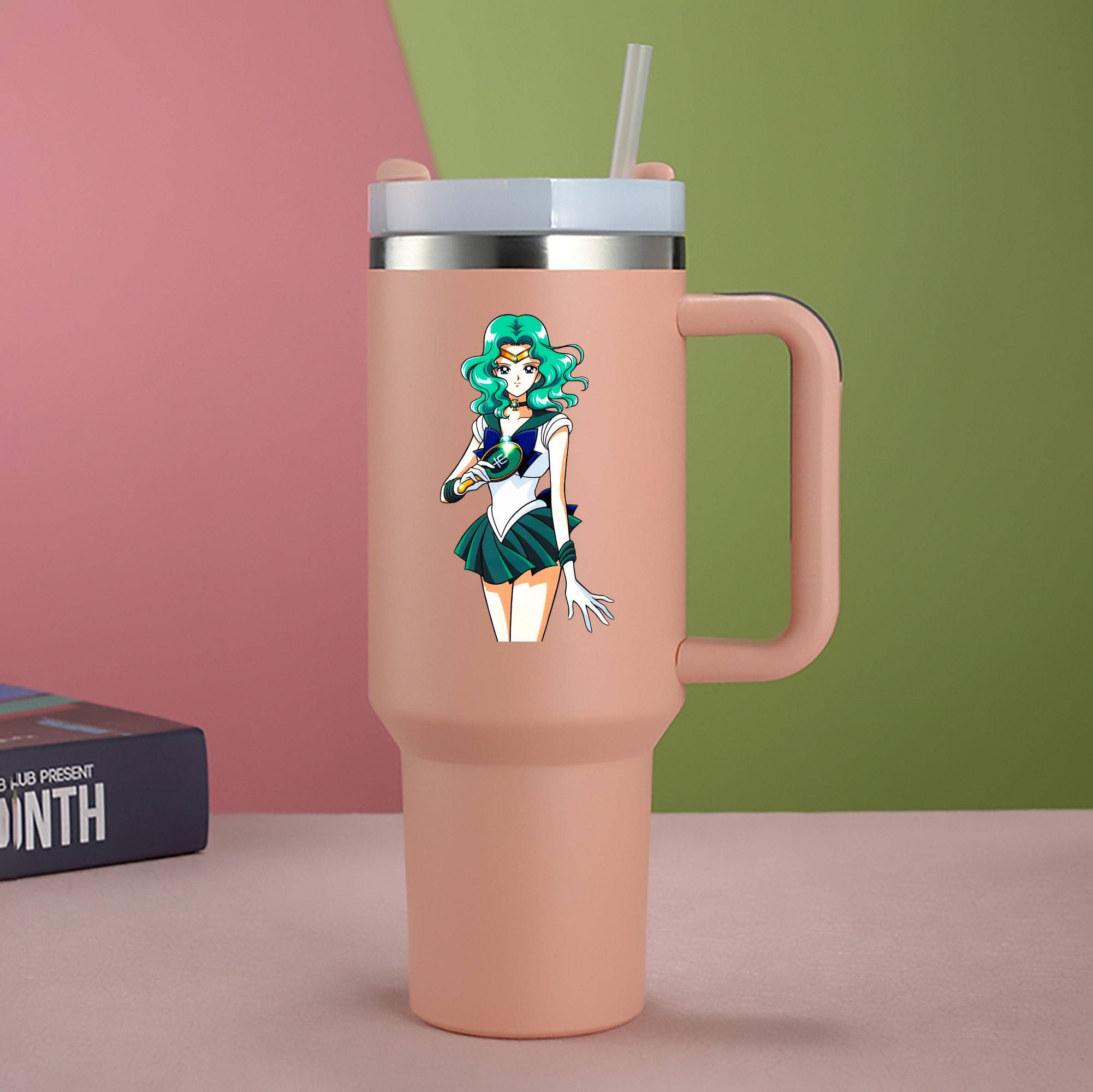 （画像用） 美少女戦士セーラームーン 海王 みちる（かいおう みちる） Sailor Moon Kaiou Michiru 1200mL車用タンブラー - クリスタルステッカー（プラスチックストロー付き）