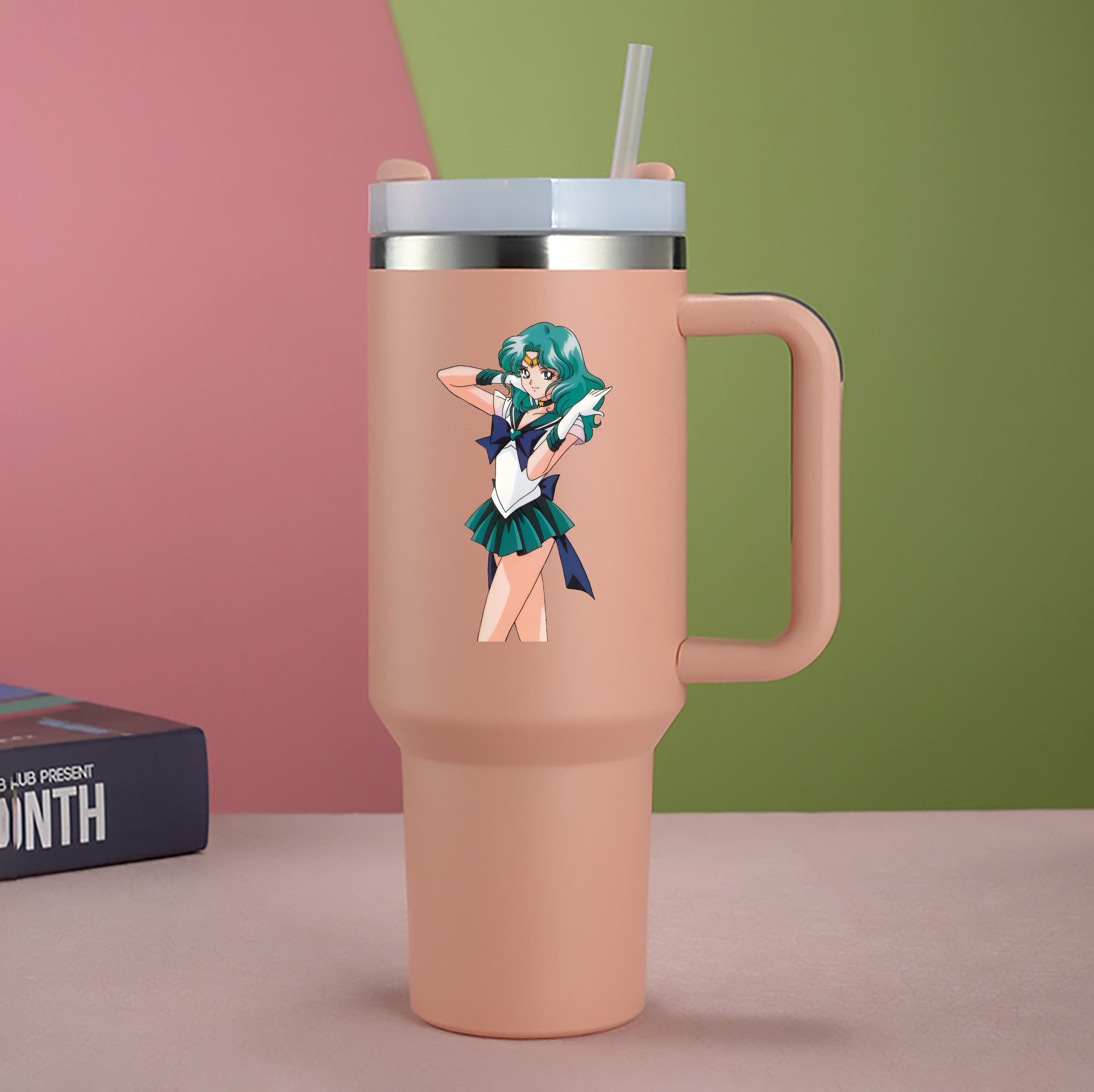 （画像用） 美少女戦士セーラームーン 海王 みちる（かいおう みちる） Sailor Moon Kaiou Michiru 1200mL車用タンブラー - クリスタルステッカー（プラスチックストロー付き）