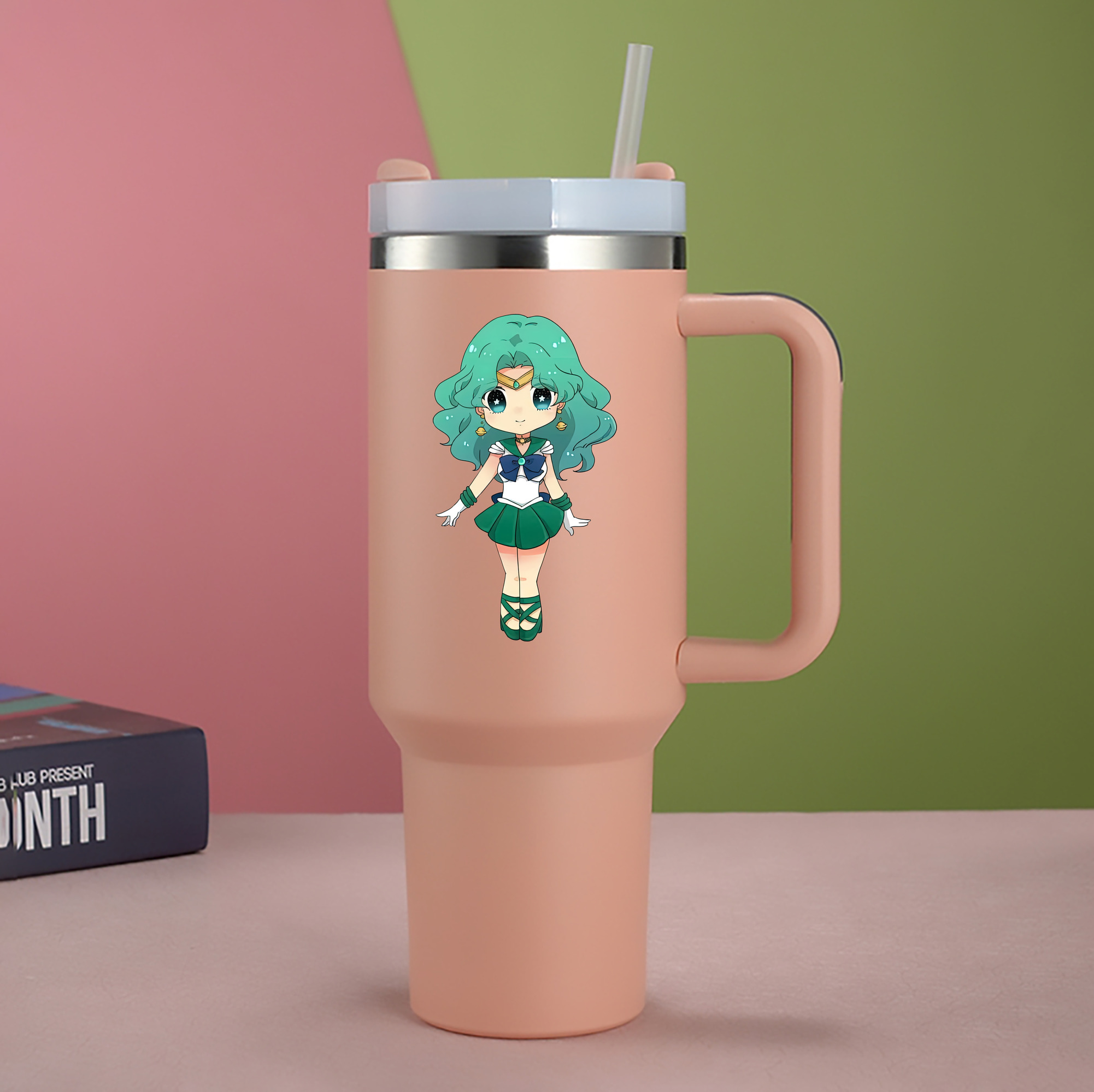 （画像用） 美少女戦士セーラームーン 海王 みちる（かいおう みちる） Sailor Moon Kaiou Michiru 1200mL車用タンブラー - クリスタルステッカー（プラスチックストロー付き）
