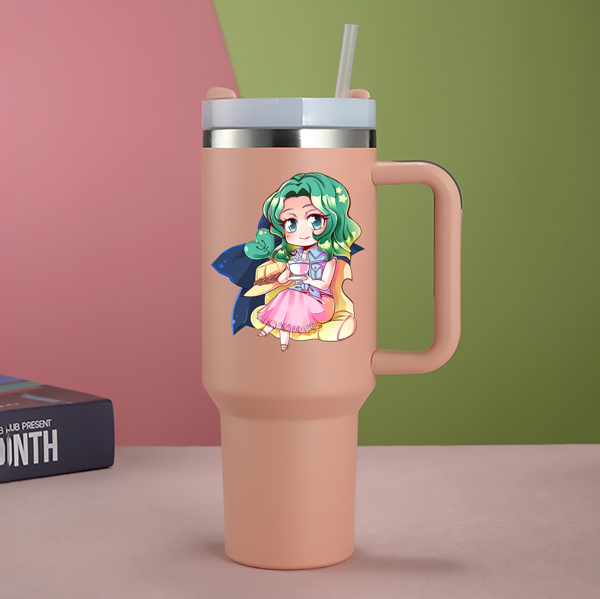 （画像用） 美少女戦士セーラームーン 海王 みちる（かいおう みちる） Sailor Moon Kaiou Michiru 1200mL車用タンブラー - クリスタルステッカー（プラスチックストロー付き）
