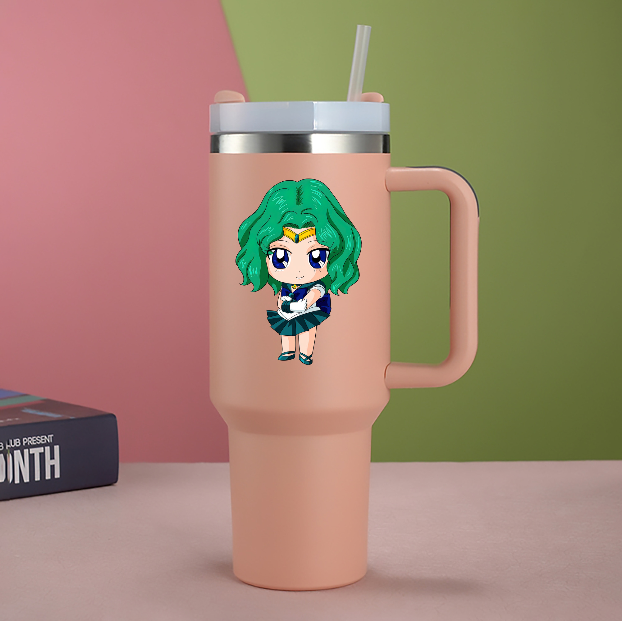 （画像用） 美少女戦士セーラームーン 海王 みちる（かいおう みちる） Sailor Moon Kaiou Michiru 1200mL車用タンブラー - クリスタルステッカー（プラスチックストロー付き）