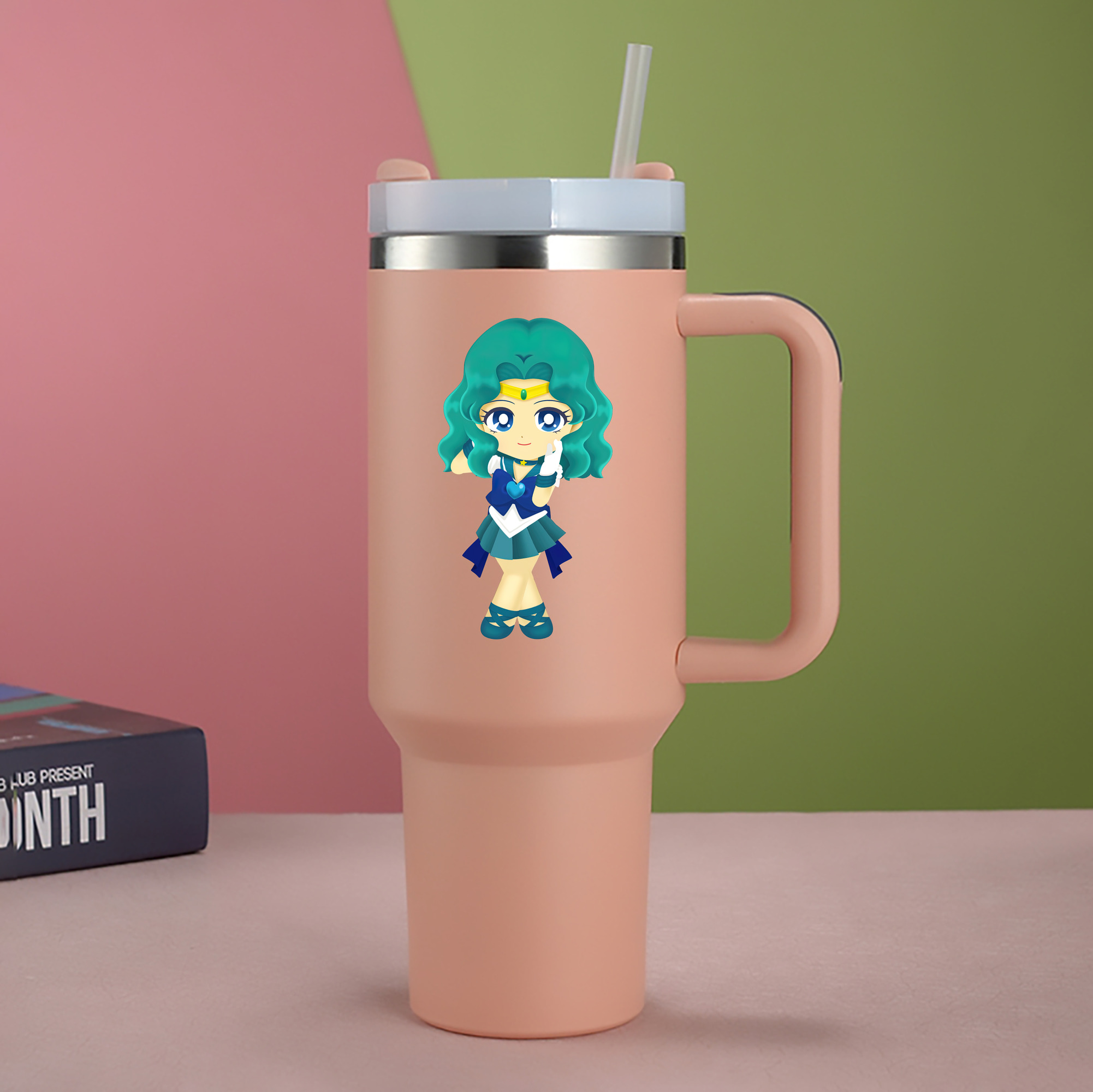 （画像用） 美少女戦士セーラームーン 海王 みちる（かいおう みちる） Sailor Moon Kaiou Michiru 1200mL車用タンブラー - クリスタルステッカー（プラスチックストロー付き）