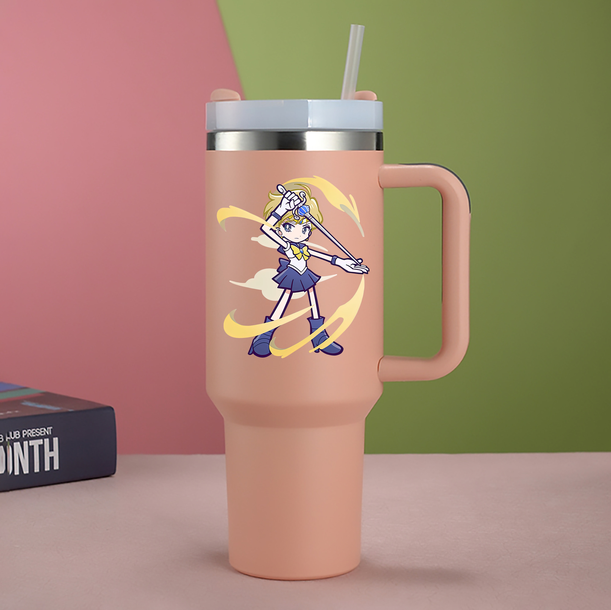 （画像用） 美少女戦士セーラームーン 天王はるか Sailor Moon Tenoh Haruka 1200mL車用タンブラー - クリスタルステッカー（プラスチックストロー付き）