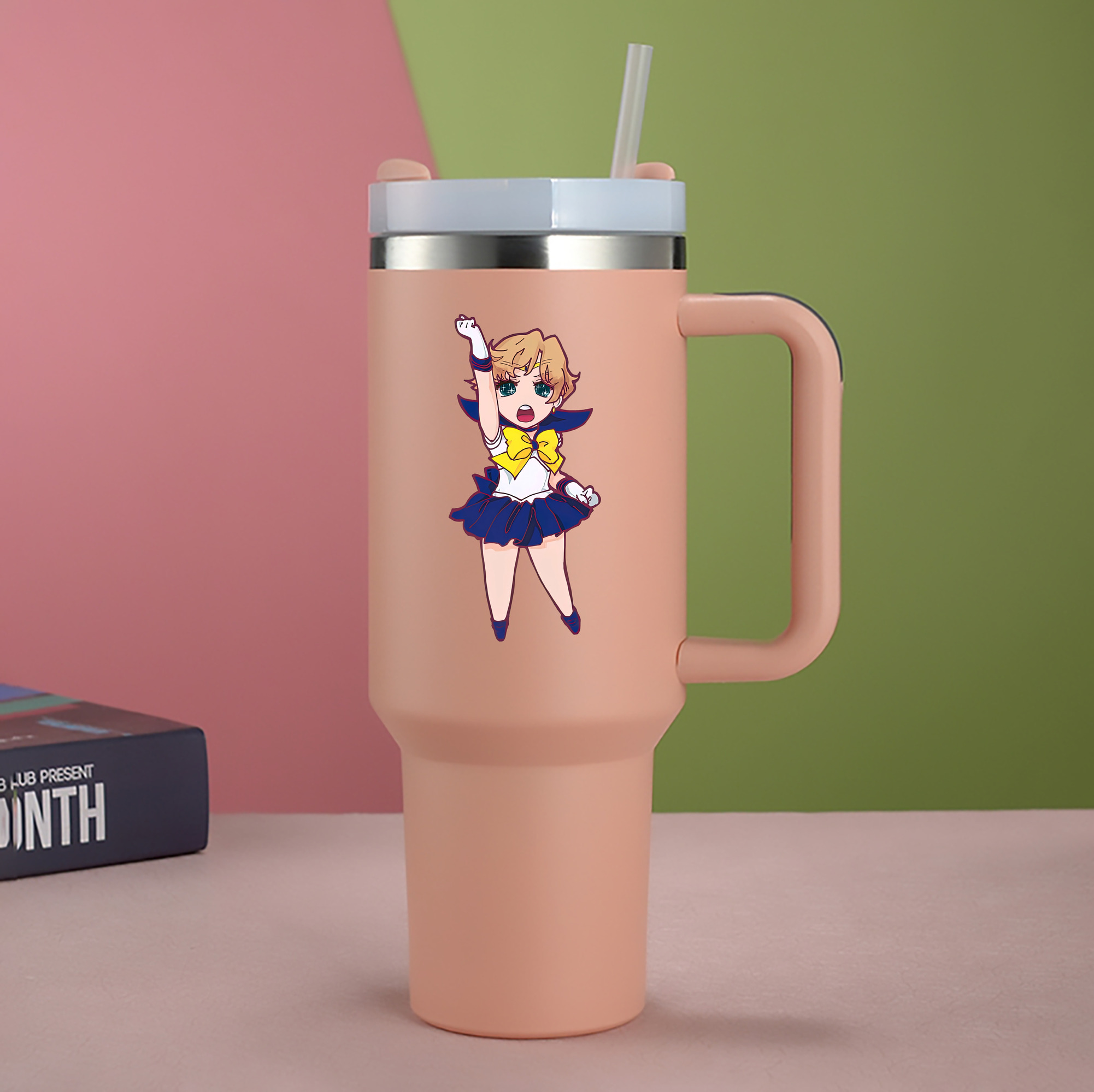 （画像用） 美少女戦士セーラームーン 天王はるか Sailor Moon Tenoh Haruka 1200mL車用タンブラー - クリスタルステッカー（プラスチックストロー付き）