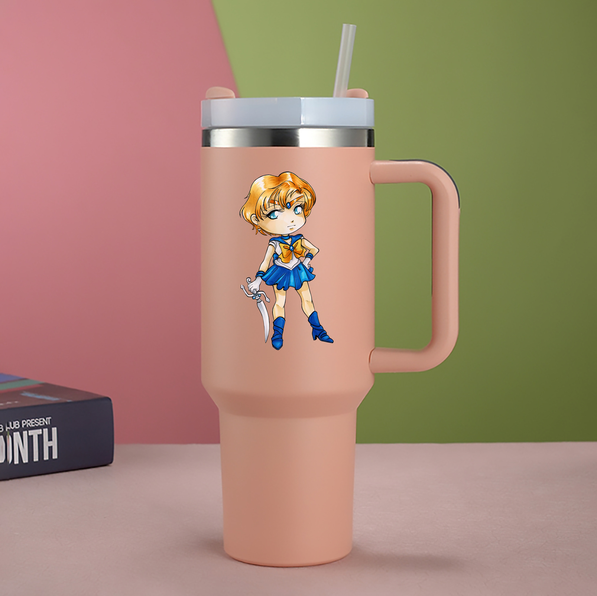 （画像用） 美少女戦士セーラームーン 天王はるか Sailor Moon Tenoh Haruka 1200mL車用タンブラー - クリスタルステッカー（プラスチックストロー付き）
