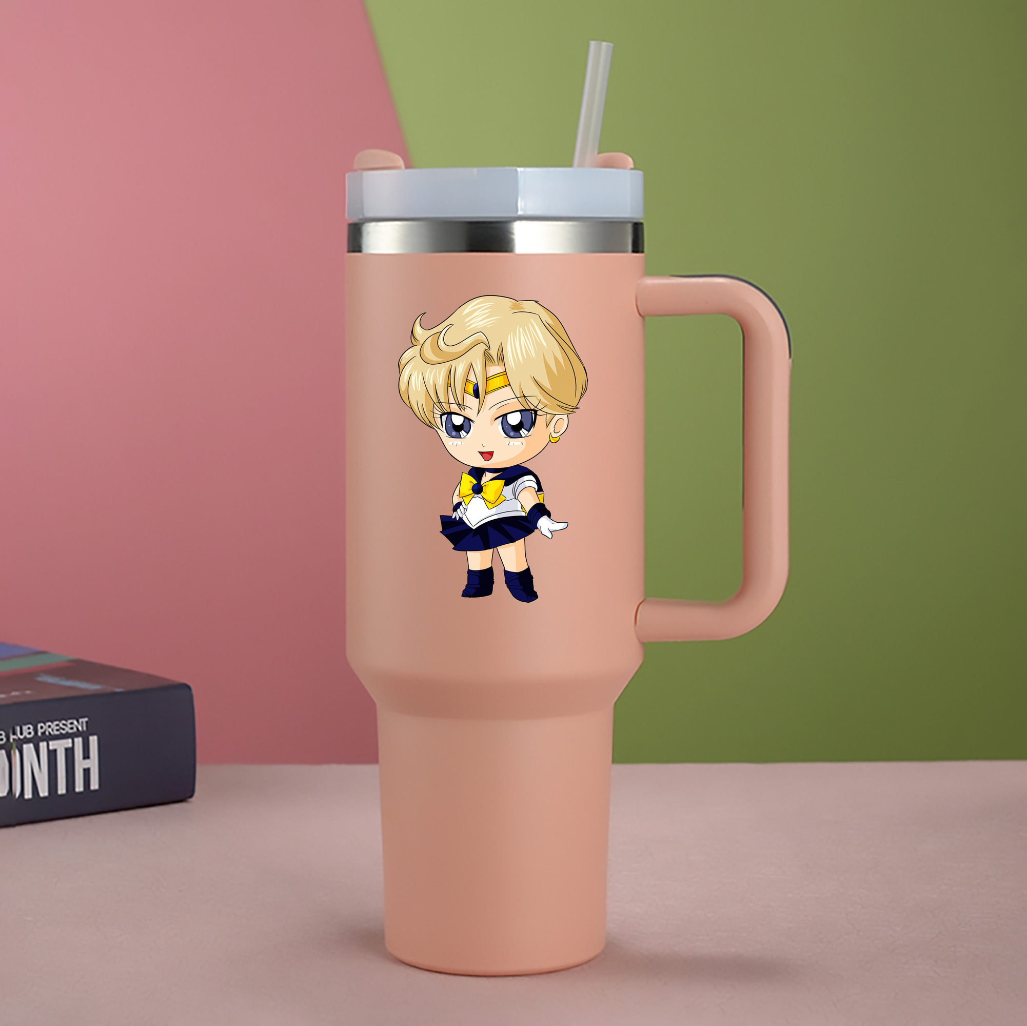 （画像用） 美少女戦士セーラームーン 天王はるか Sailor Moon Tenoh Haruka 1200mL車用タンブラー - クリスタルステッカー（プラスチックストロー付き）