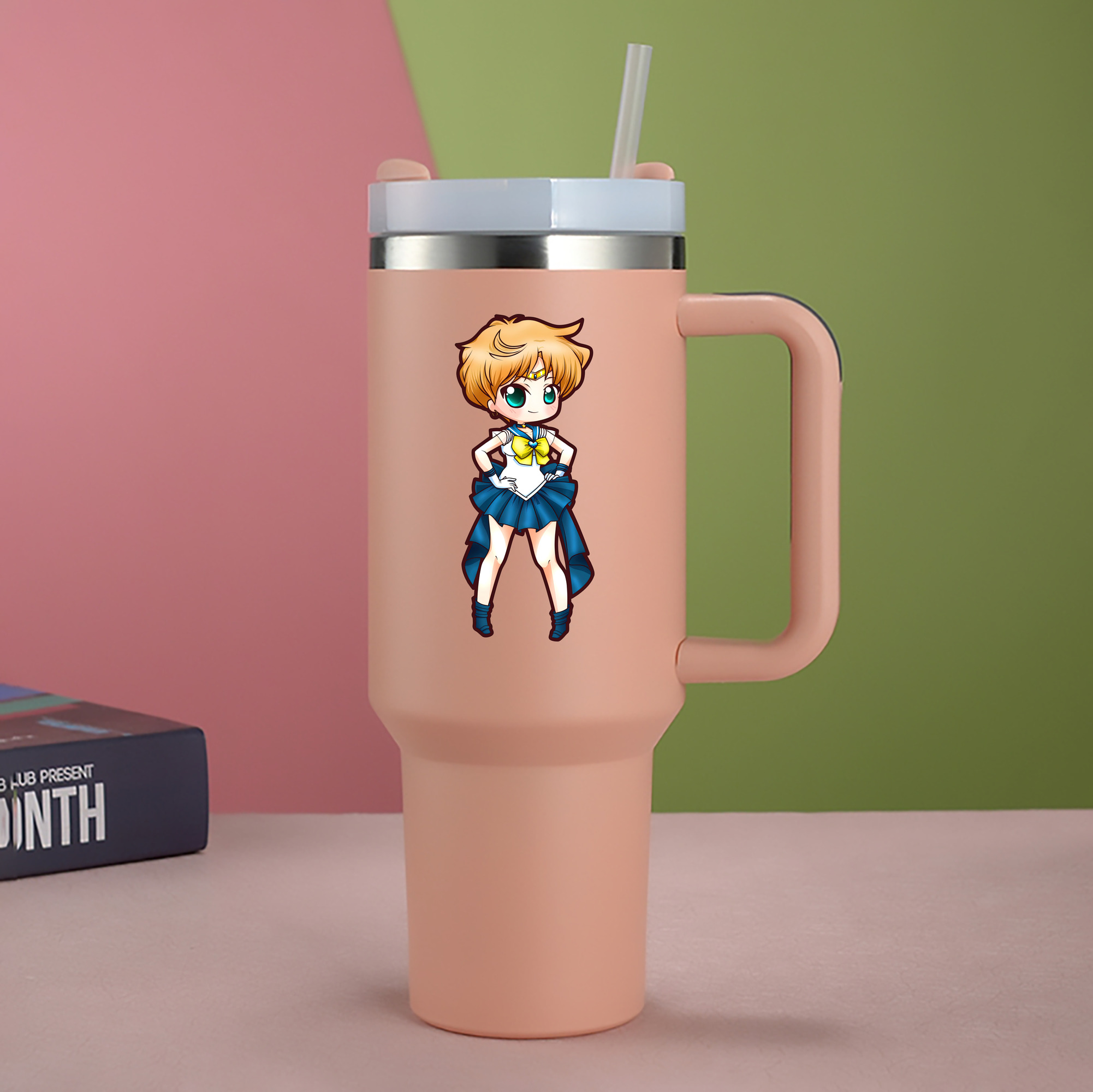 （画像用） 美少女戦士セーラームーン 天王はるか Sailor Moon Tenoh Haruka 1200mL車用タンブラー - クリスタルステッカー（プラスチックストロー付き）