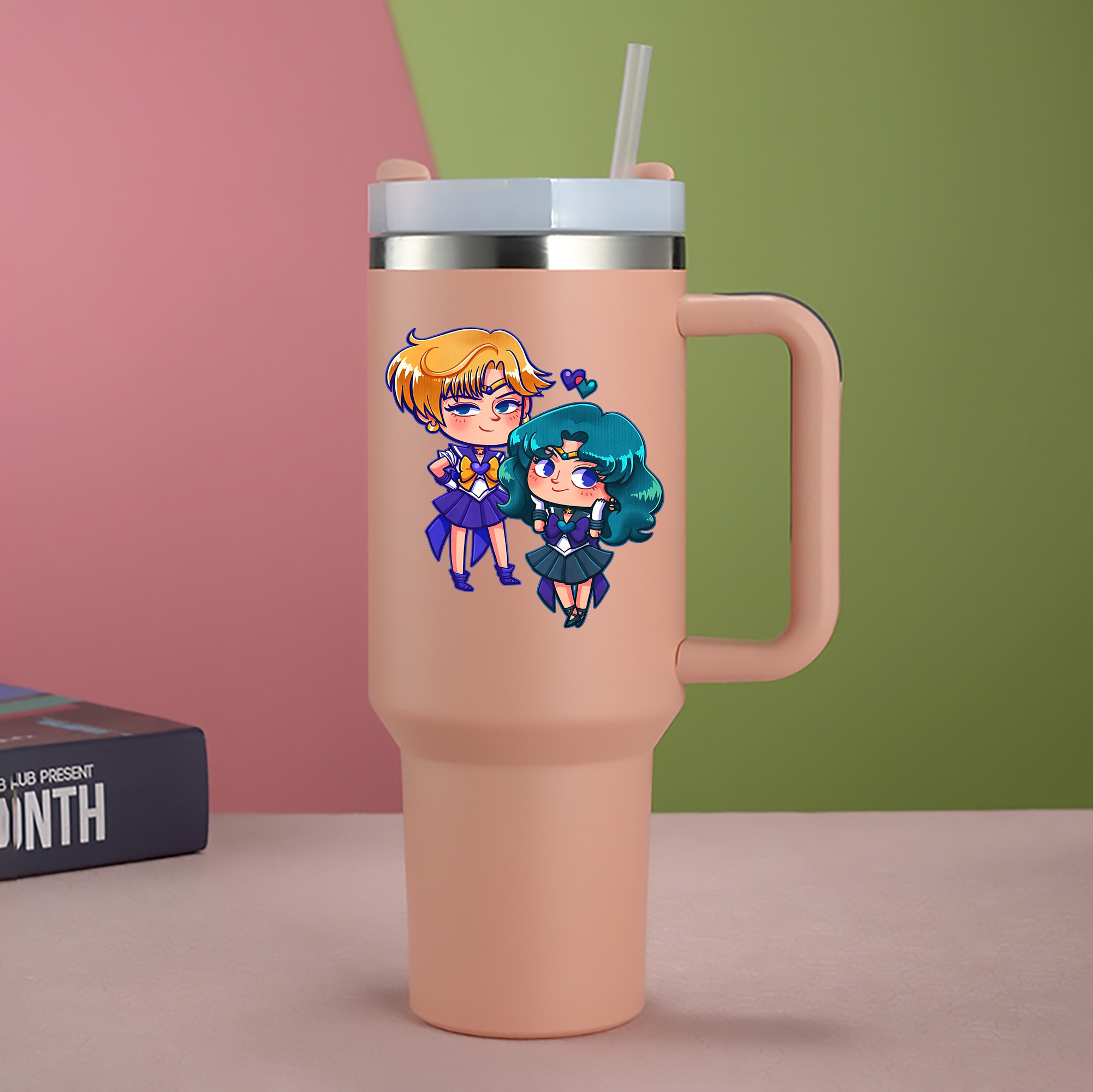 （画像用） 美少女戦士セーラームーン 天王はるか Sailor Moon Tenoh Haruka 1200mL車用タンブラー - クリスタルステッカー（プラスチックストロー付き）