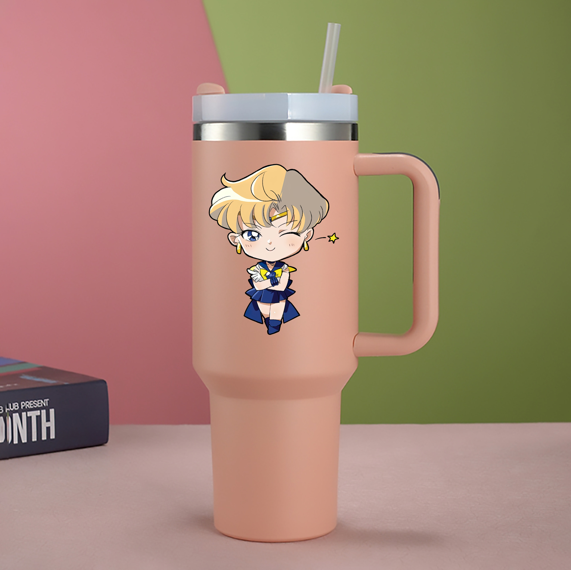 （画像用） 美少女戦士セーラームーン 天王はるか Sailor Moon Tenoh Haruka 1200mL車用タンブラー - クリスタルステッカー（プラスチックストロー付き）