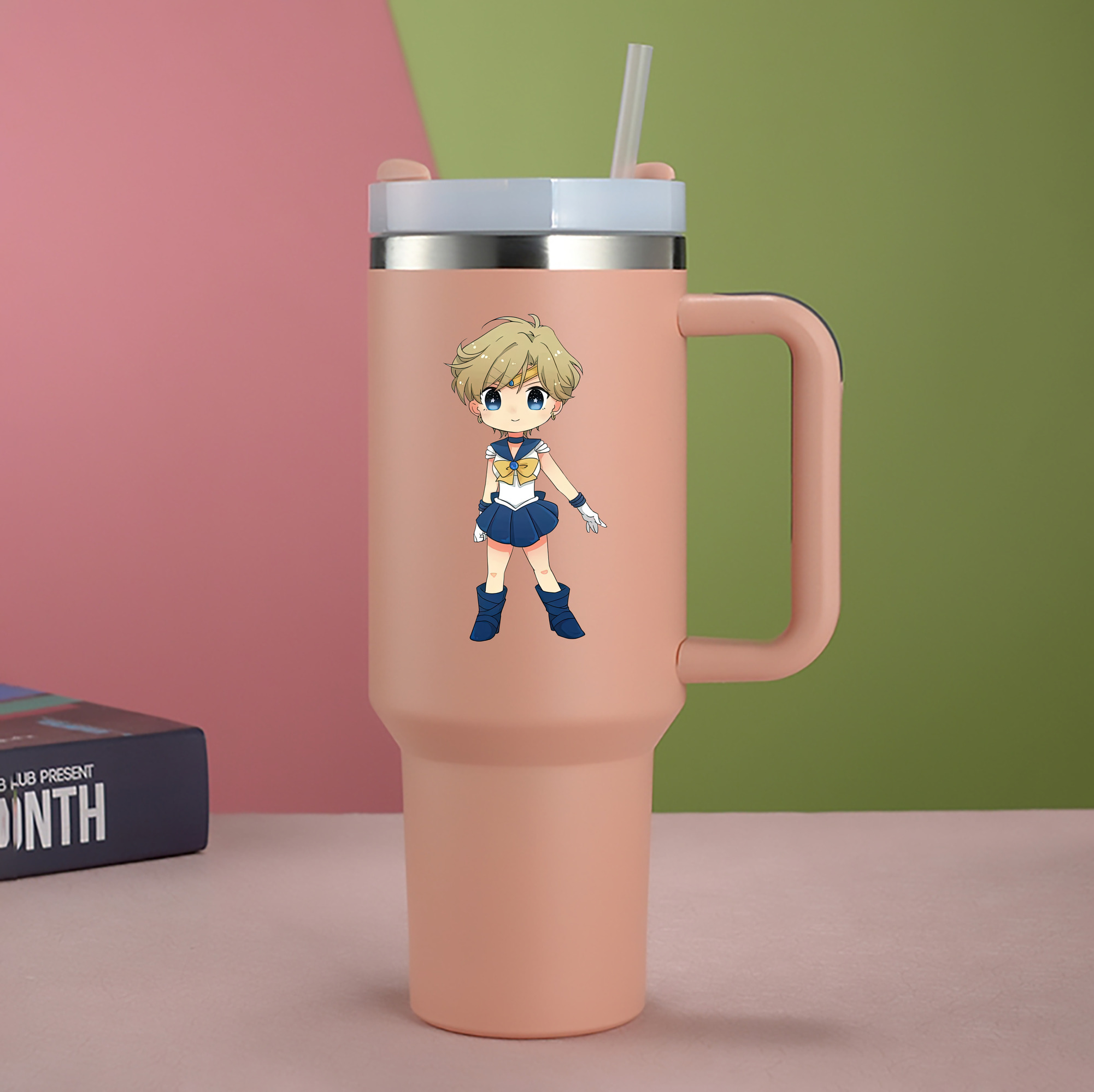 （画像用） 美少女戦士セーラームーン 天王はるか Sailor Moon Tenoh Haruka 1200mL車用タンブラー - クリスタルステッカー（プラスチックストロー付き）